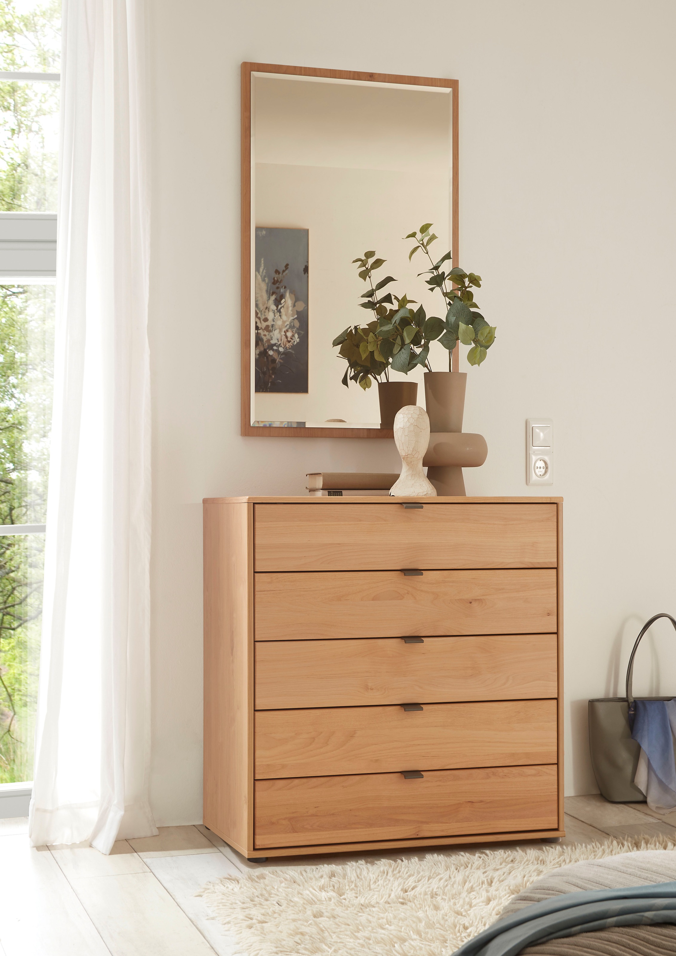 WIEMANN Schubkastenkommode "Cardiff Sideboard, Wäscheschrank, teilmassiv Erle, mit Schubladen" Glas- oder Massivholzfront, verschiedene Breiten, MADE IN GERMANY, Schubkästen inklusive Selbsteinzug und Dämpfung