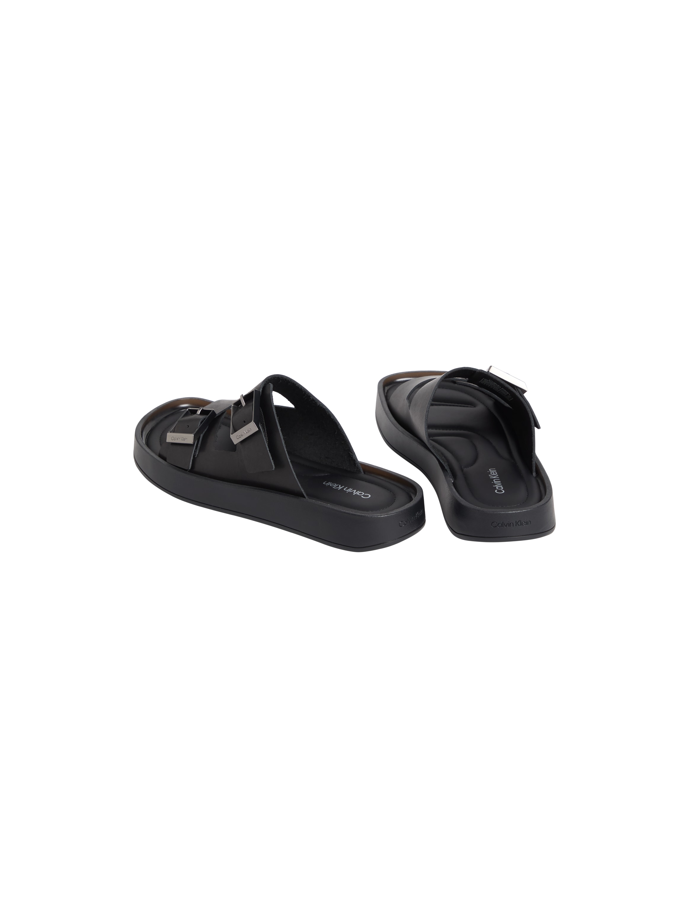 Calvin Klein Pantolette »ERGON DOUBLE BAR SANDAL LTH«  chaussure de plage, chaussure d'été, plat uni avec logo
