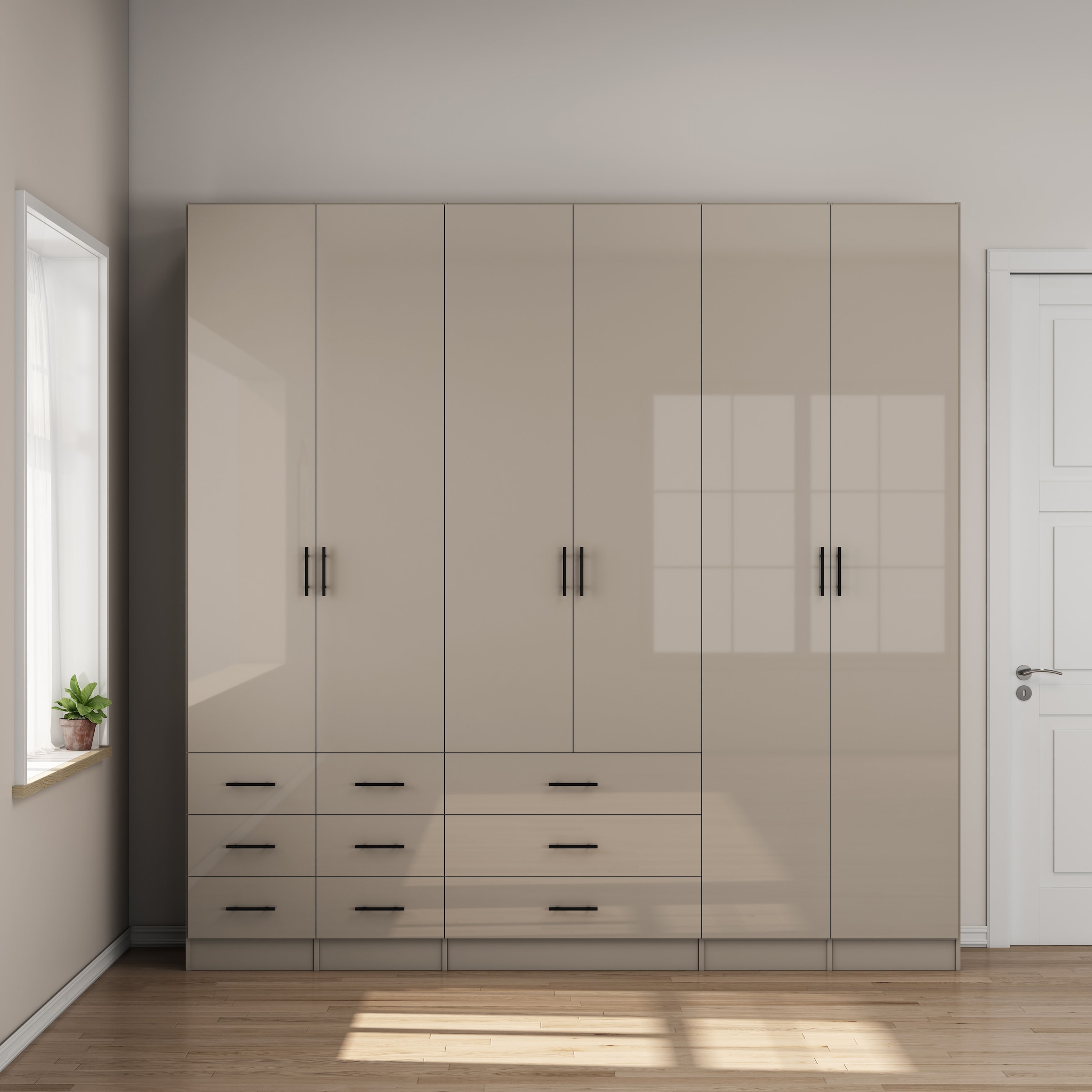 GOODproduct Armoires à vêtements »Trento Schlafzimmerschrank Garderobe hochglanz« in 2 unterschiedlichen Schrankhöhen wählbar,  Schrank mit 6 Türen und 9 Schubladen, Hochglanz-Fronten, 2,39m Höhe
