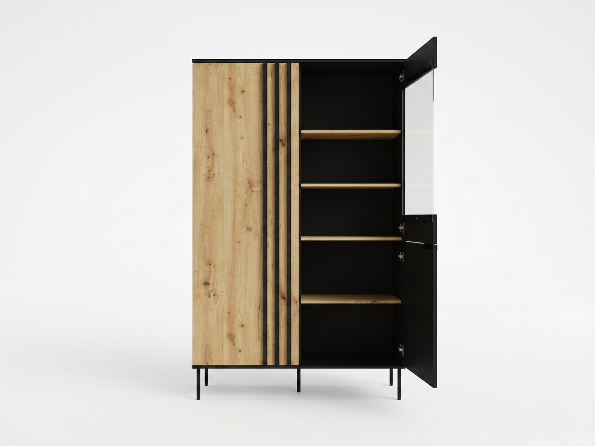 GOODproduct Vitrine »AELLOR Vitrineschrank mit/ohne Beleuchtung, verglast, viel Stauraum« Standvitrine/Glasvitrine mit 2 Türen, 8 Einlegeböden, matt Hochschrank