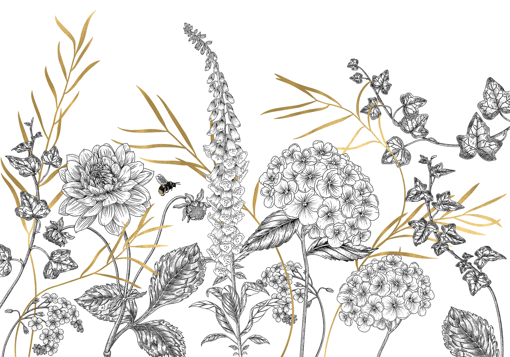 Image of Komar Vliestapete "Digitaldruck Vlies - Bumble Bee - Grösse 400 x 280 cm" bedruckt glatt Wohnzimmer, Schlafzimmer