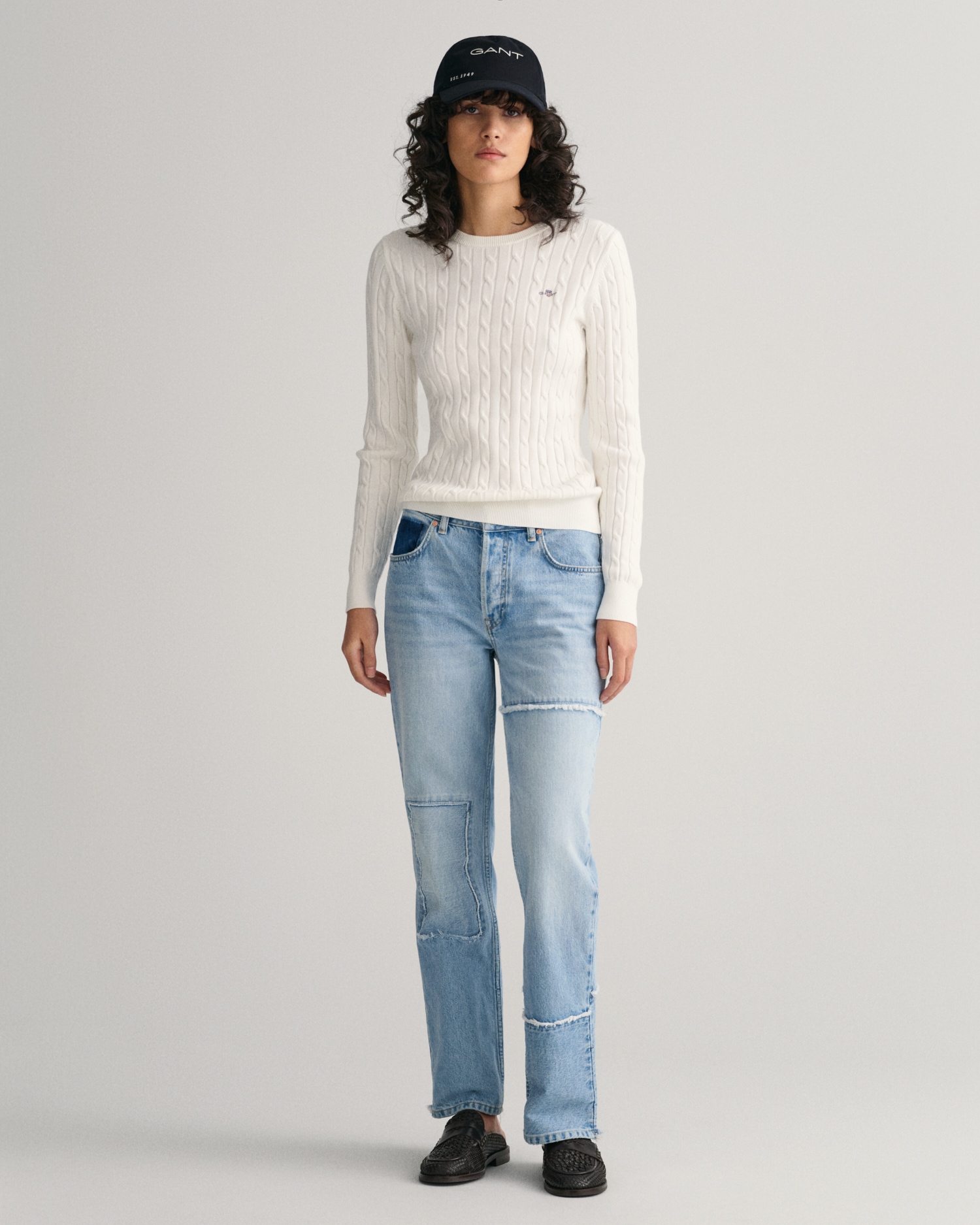 Gant Pull en tricot »STRETCH COTTON CABLE C-NECK« mit Logostickerei auf der Brust
