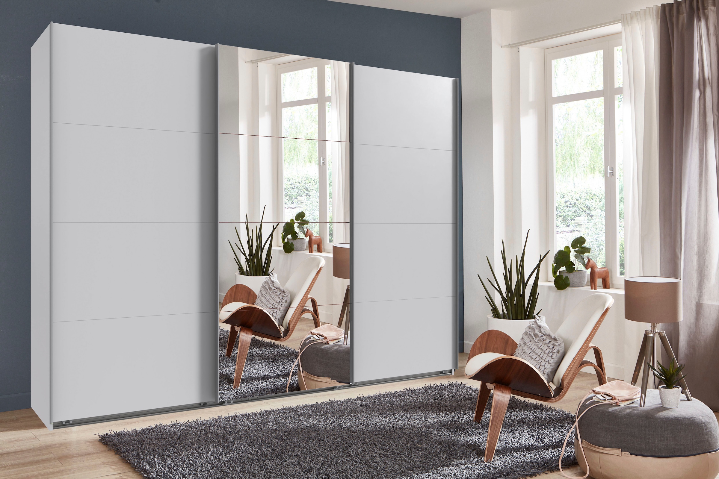Wimex Kleiderschrank »Mugano, Made in Germany, Lieferung bis in Deine Etage und Stellort«, (wähle Deine Ausstattung: Basic oder Premium!), 3 Schwebetüren, grosse Grössen, mit oder ohne Spiegel, Metallgriffe