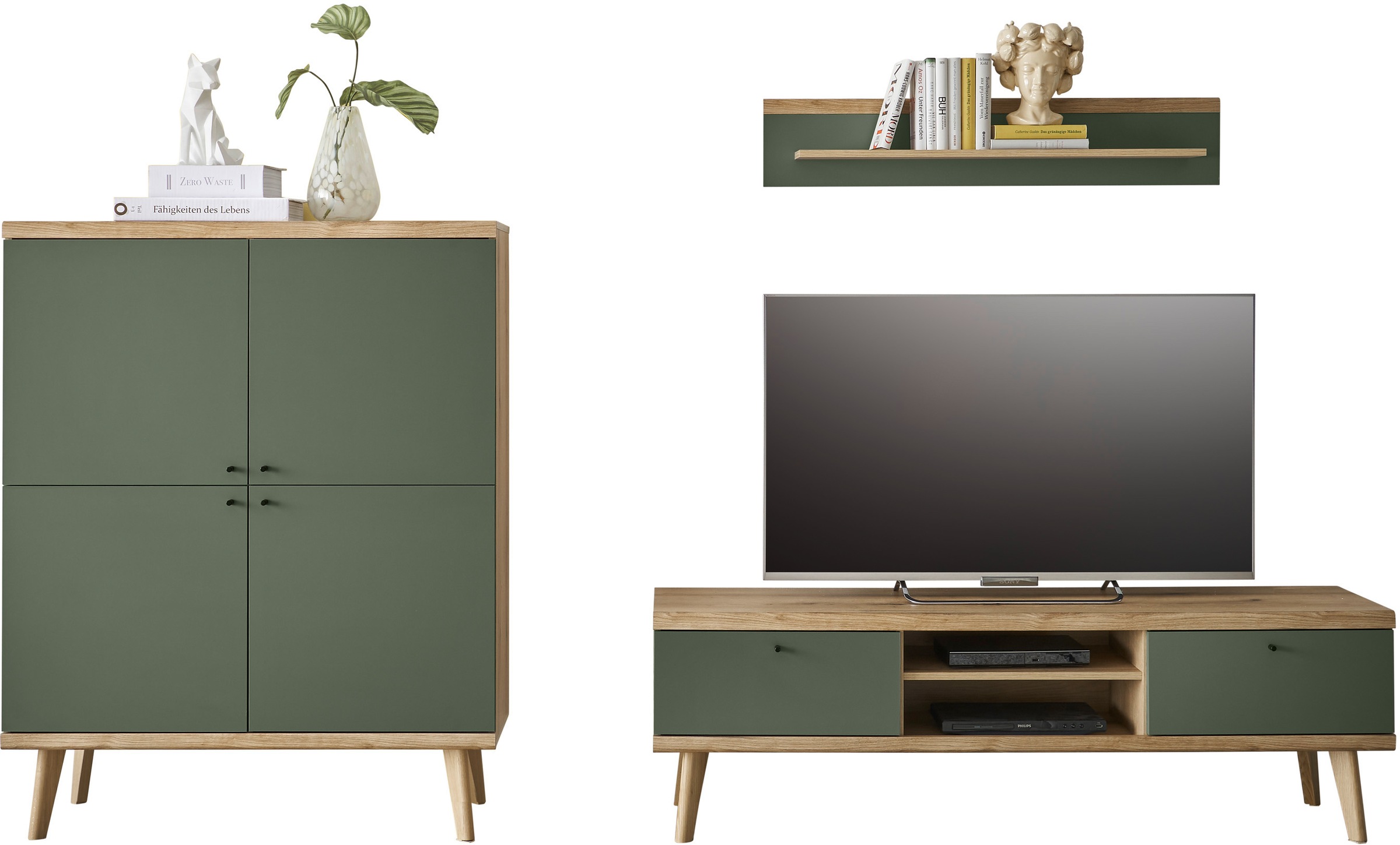 INOSIGN Wohnwand »MAVAS«, (Set, 3 St.), in moderner Trendfarbe, Griffe aus Metall (Schwarz), Breite 337 cm