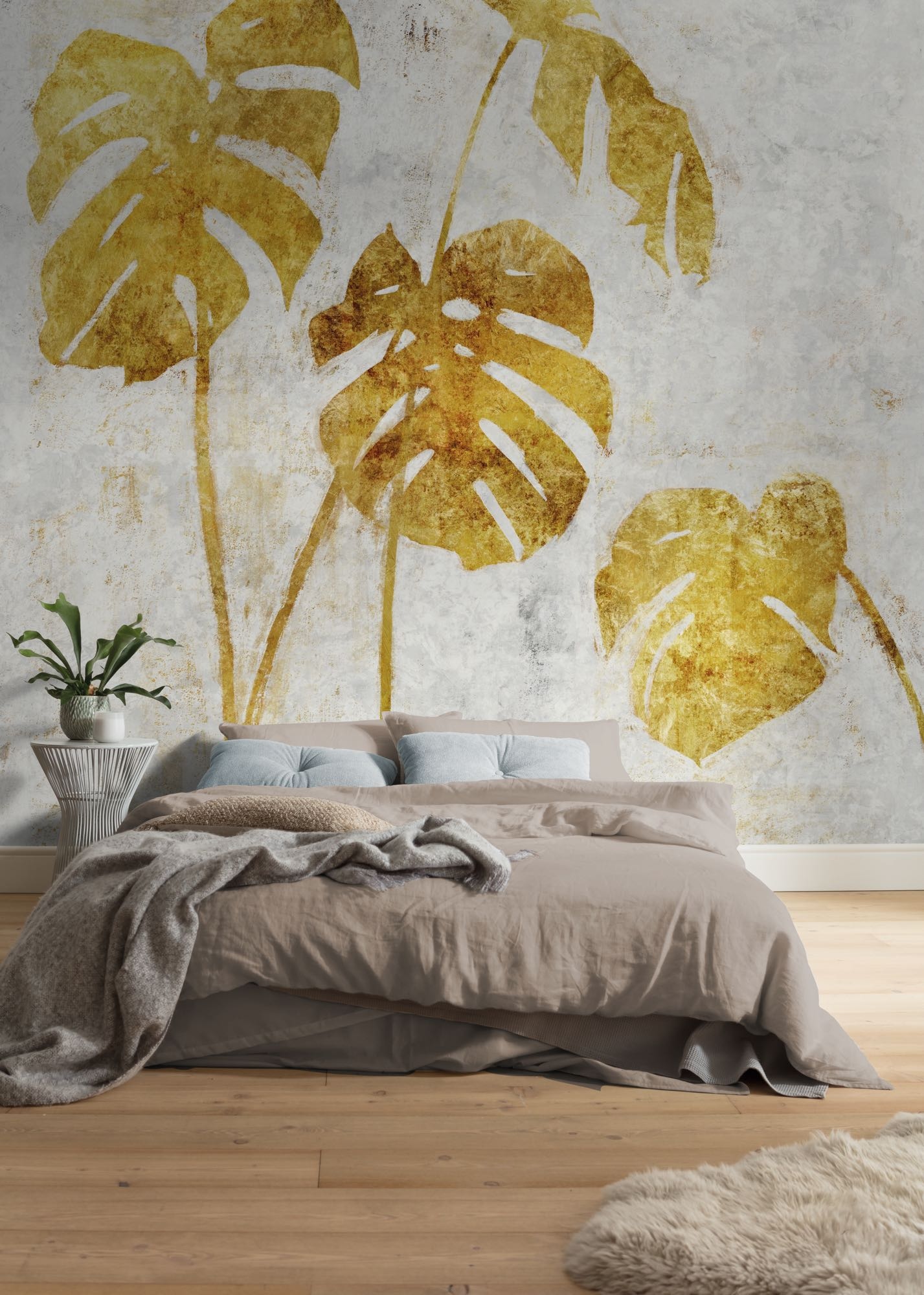 Image of Komar Fototapete "Vlies Fototapete - Golden Monstera - Grösse 300 x 250 cm" Motiv bedruckt glatt