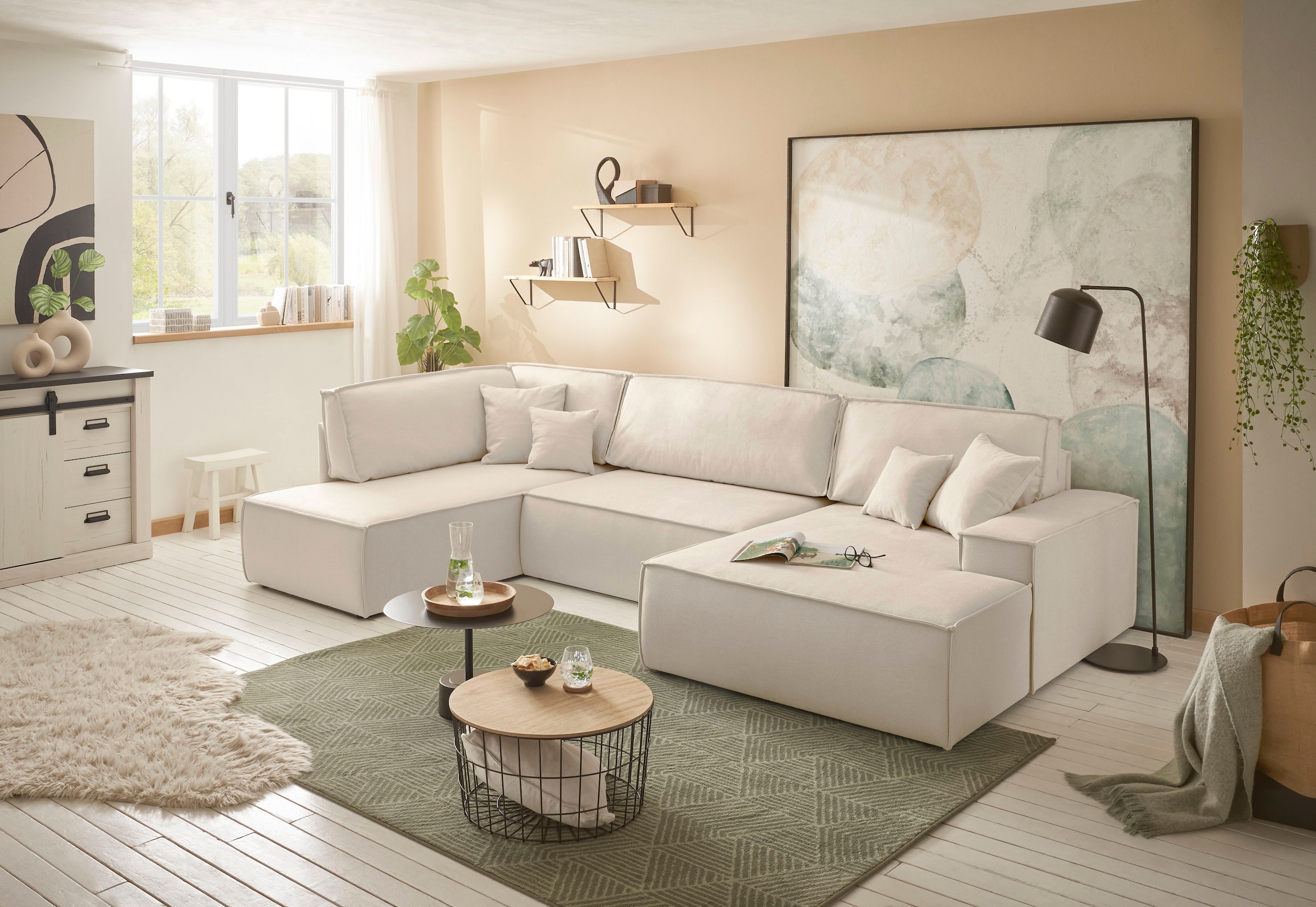 GOODproduct Paysage de salon »FINNLEY U-Form XXL 329 cm - OTTO. Verlässliche Qualität.« Schlafsofa, Bettkasten, in Bouclé, Struktur fein und Mega Cord