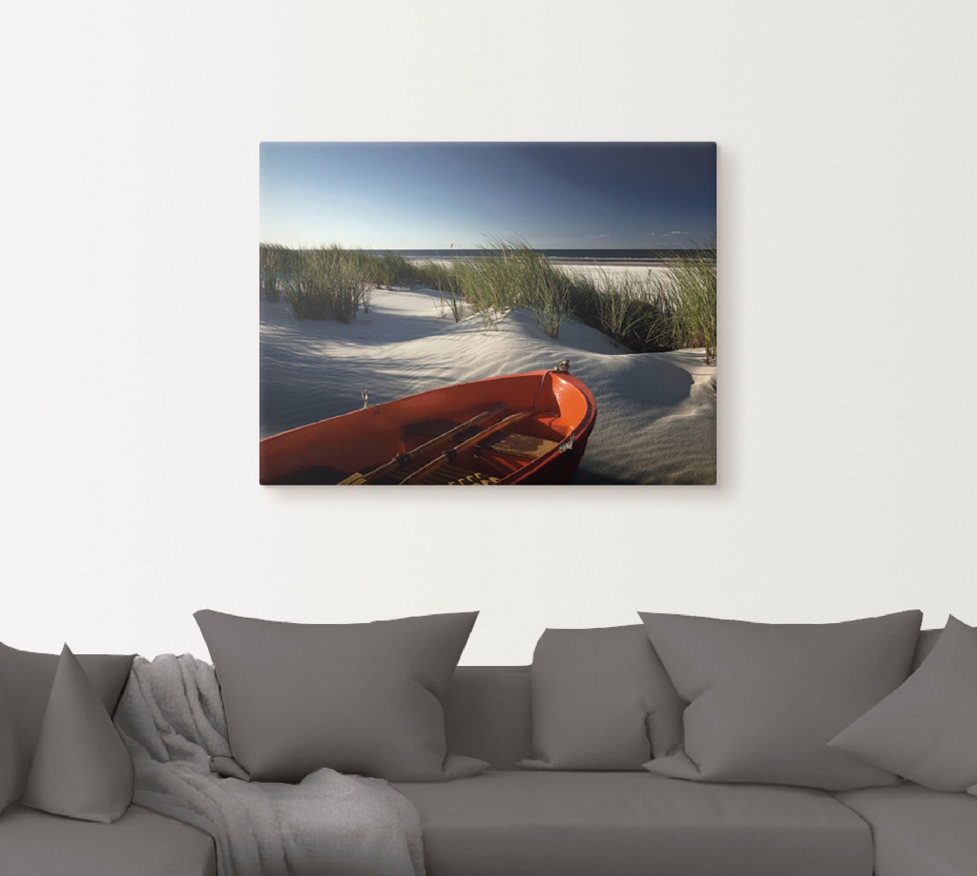 Artland Leinwandbild »Rotes Boot am Strand...«, Boote & Schiffe, (1 St.), auf Keilrahmen gespannt