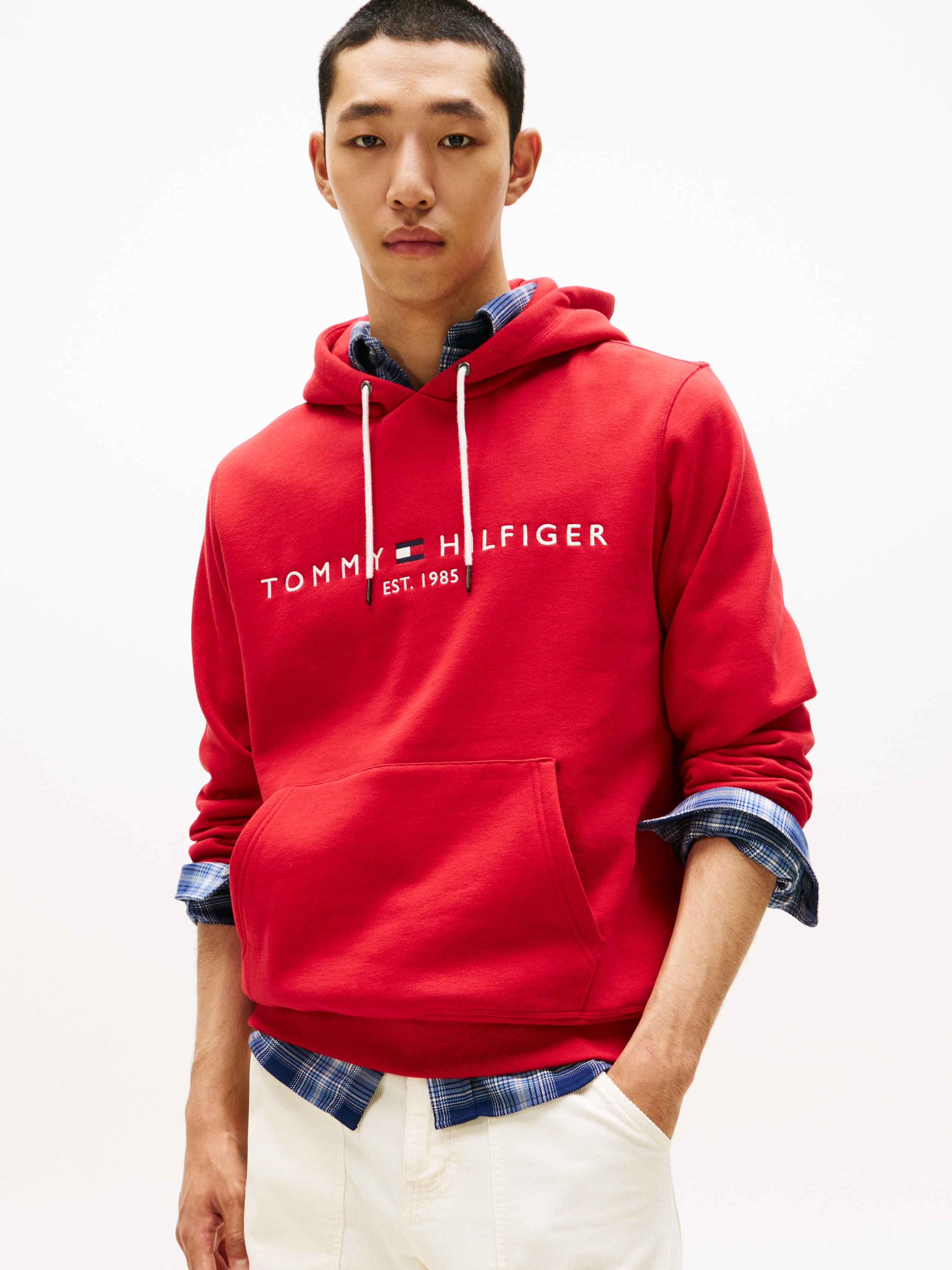 Tommy Hilfiger Kapuzensweatshirt »TOMMY LOGO«, unifarben, casual, regular fit, Baumwollmix, Kapuze
