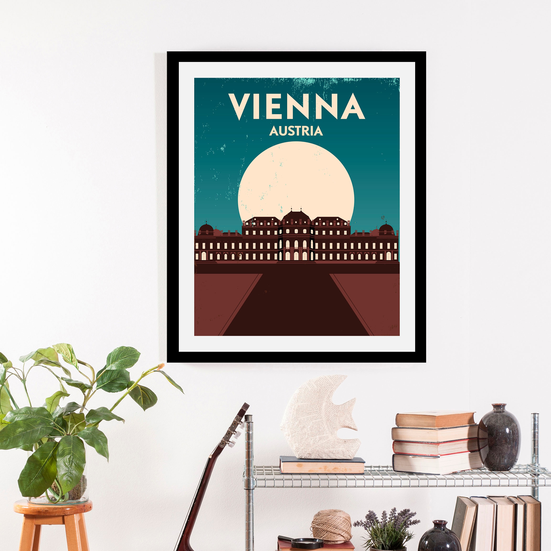 Image of queence Bild "Vienna" Gebäude Schriftzug Schriftzüge Stadt Städte Österreich 1 Stk. tlg. gerahmt