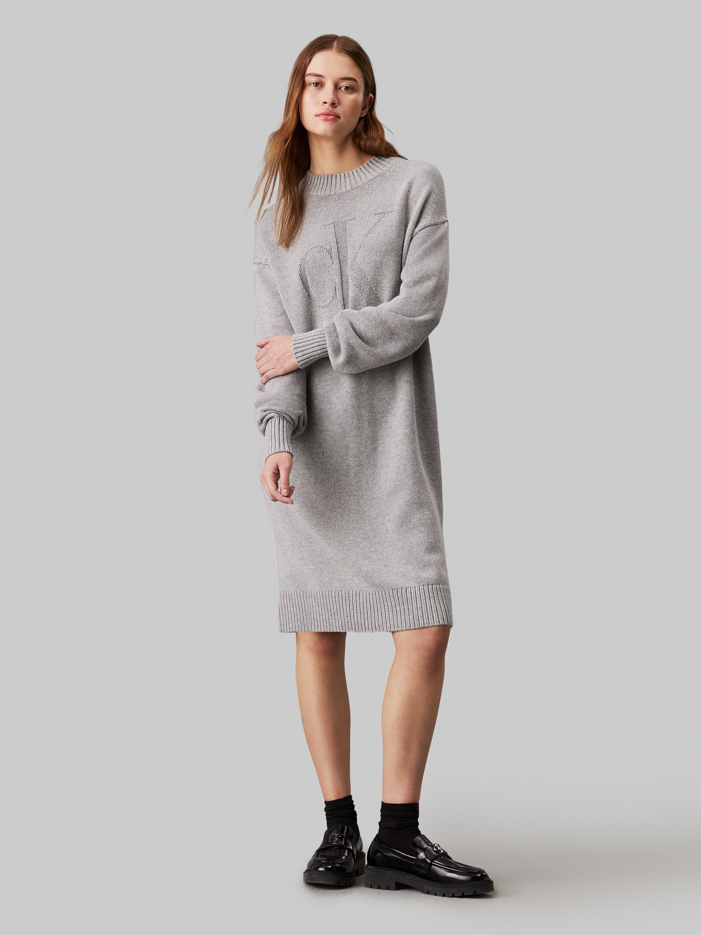 Calvin Klein Jeans Sweatkleid »CK INTARSIA LOOSE SWEATER DRESS«, mit Logostickerei