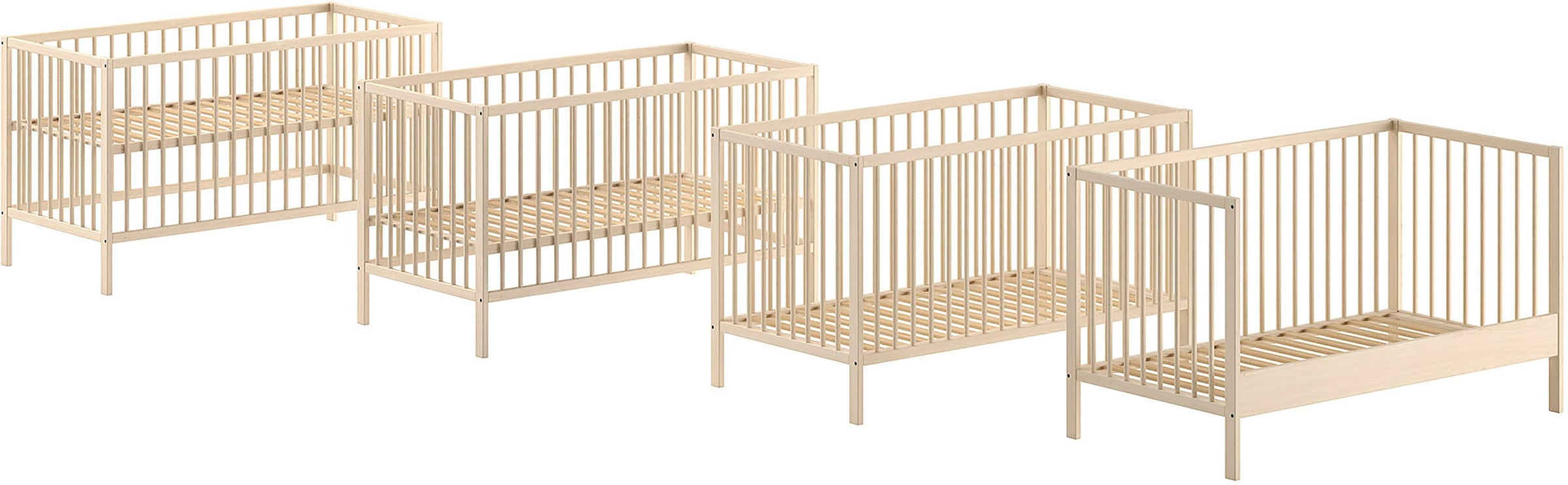 Vipack Babybett »Dino 70/140 mit 3-fach verstellb. Lattenrost, inkl. 3 Schlupfsprossen« aus massiver Buche, umbaubar zum Juniorbett, wahlweise in 3 Farben