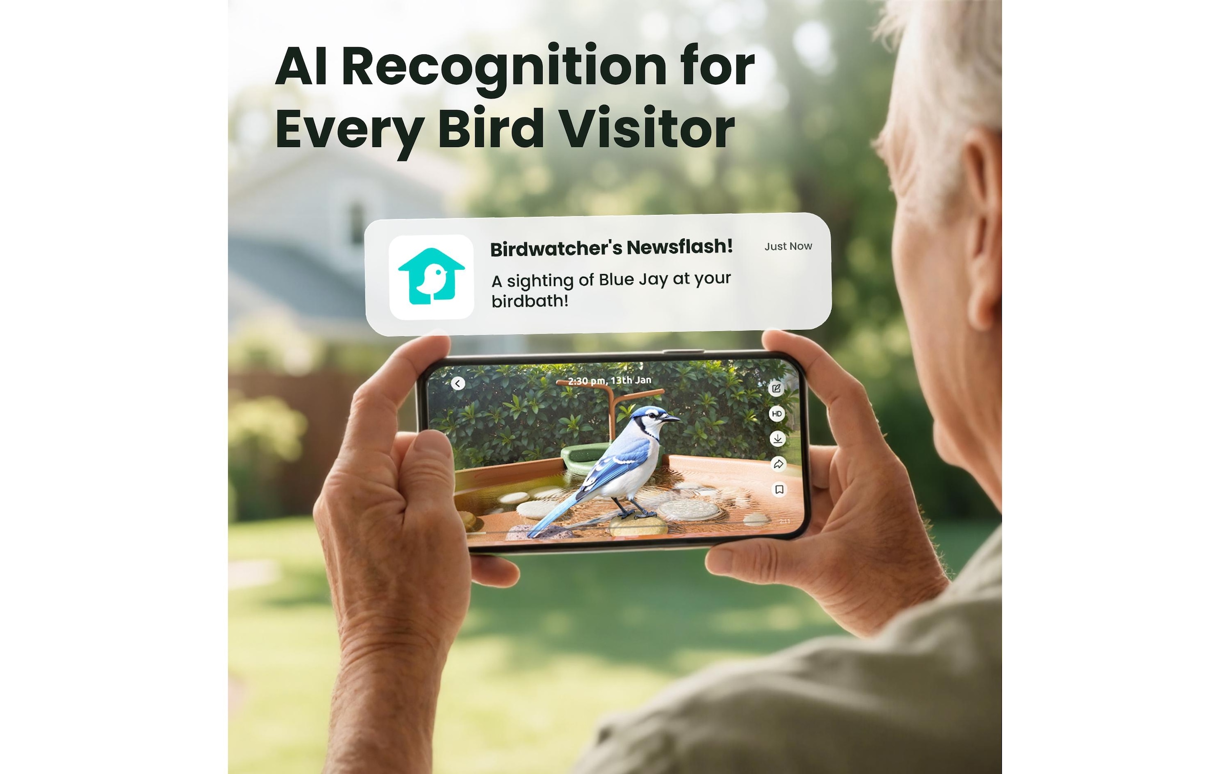 Birdfy Mangeoire pour oiseaux »Jolly V« Vogelfutterspender mit Kamera und Solarpanel