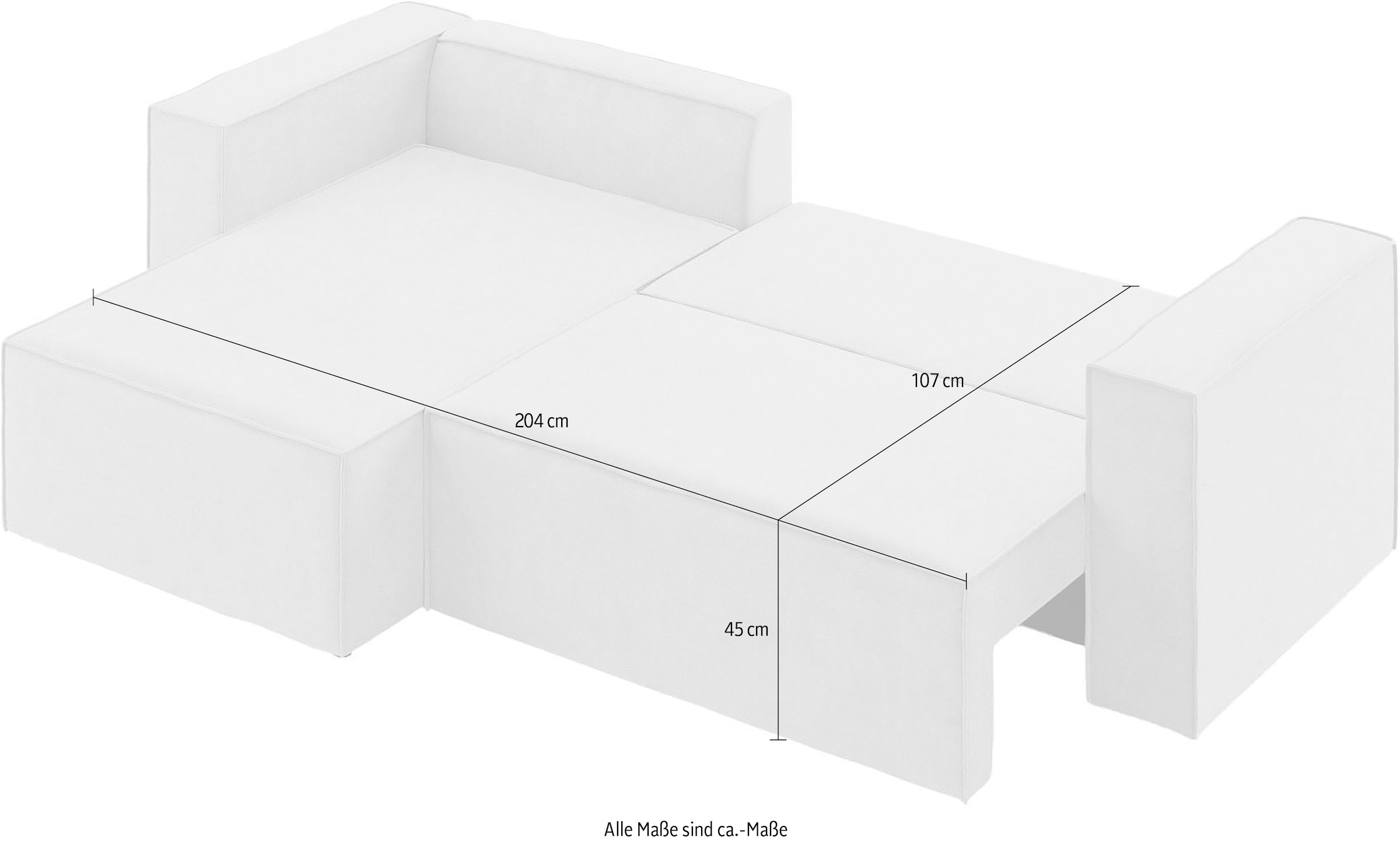 INOSIGN Ecksofa »LINCOLNVILLE mit Bettfunktion und Bettkasten, Masse B/H/T 244/76/150 cm«, L-Form mit Wellenunterfederung, Recamiere beidseitig montierbar