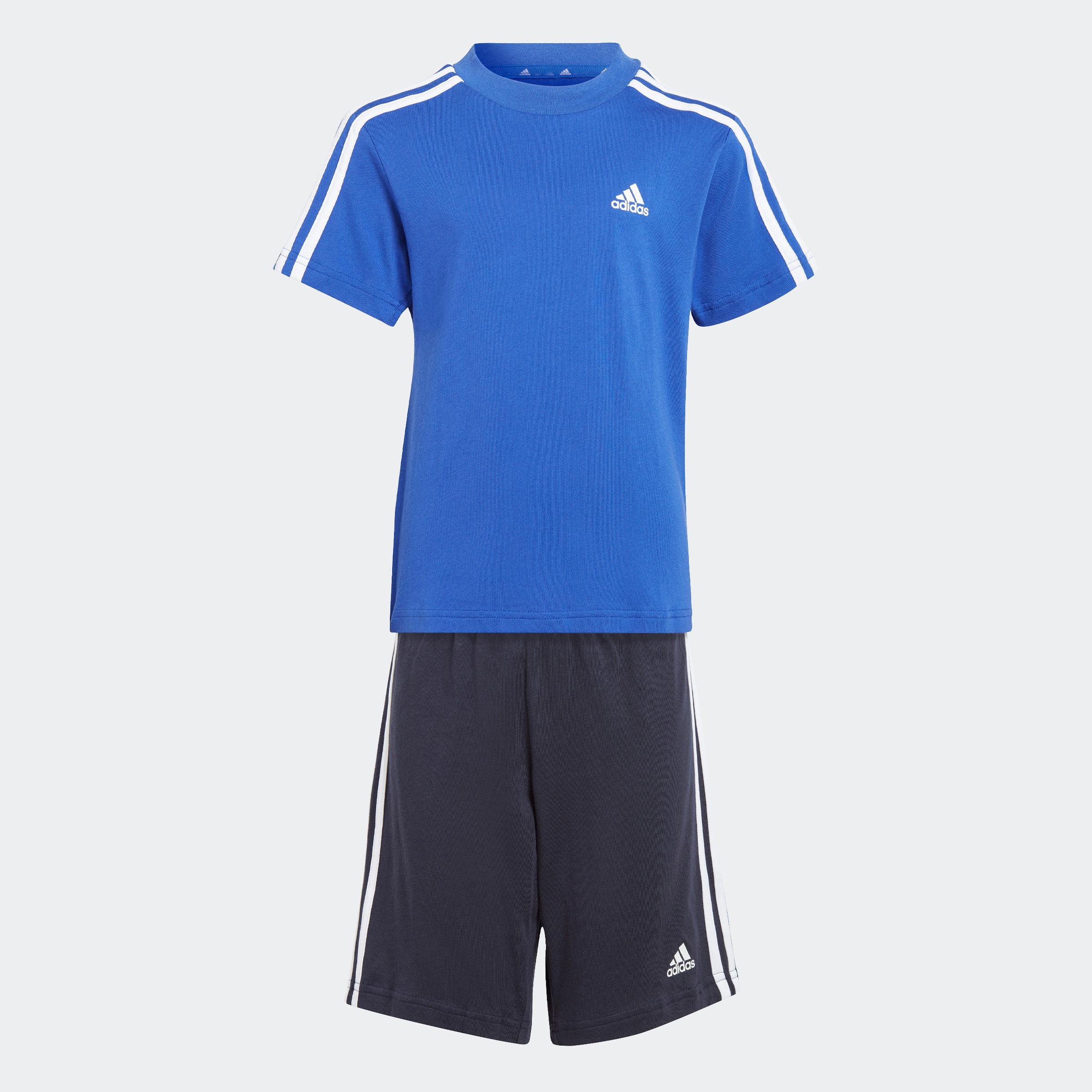 Trainingsanzug »ESSENTIALS 3STREIFEN SET AUS UND SHORTS«, (2 tlg.)