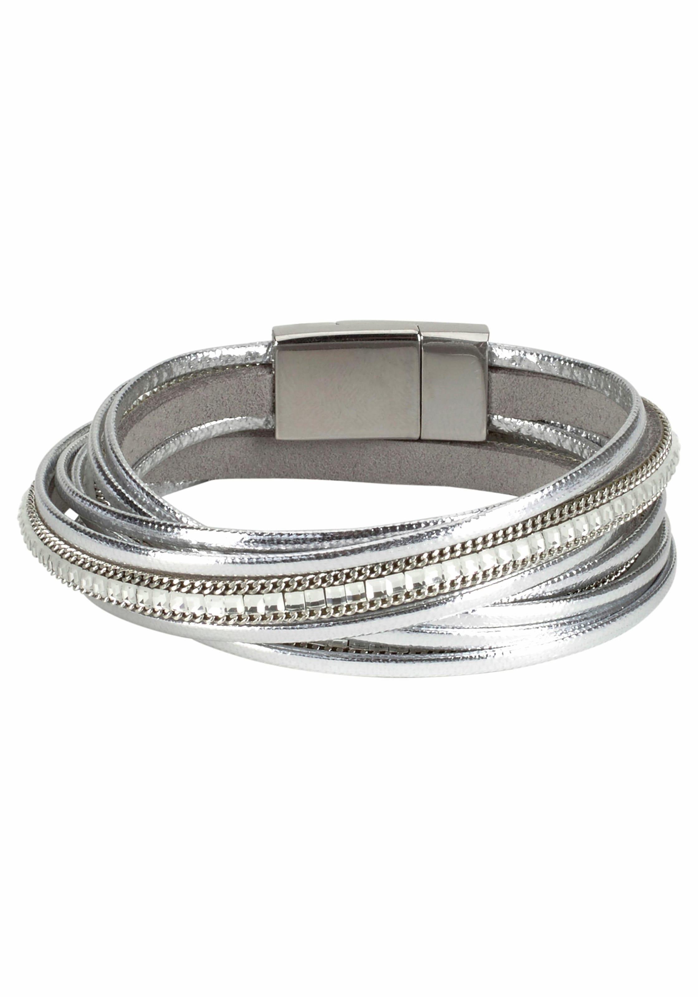 Wickelarmband »im Metallic Look«, mit Glasstein