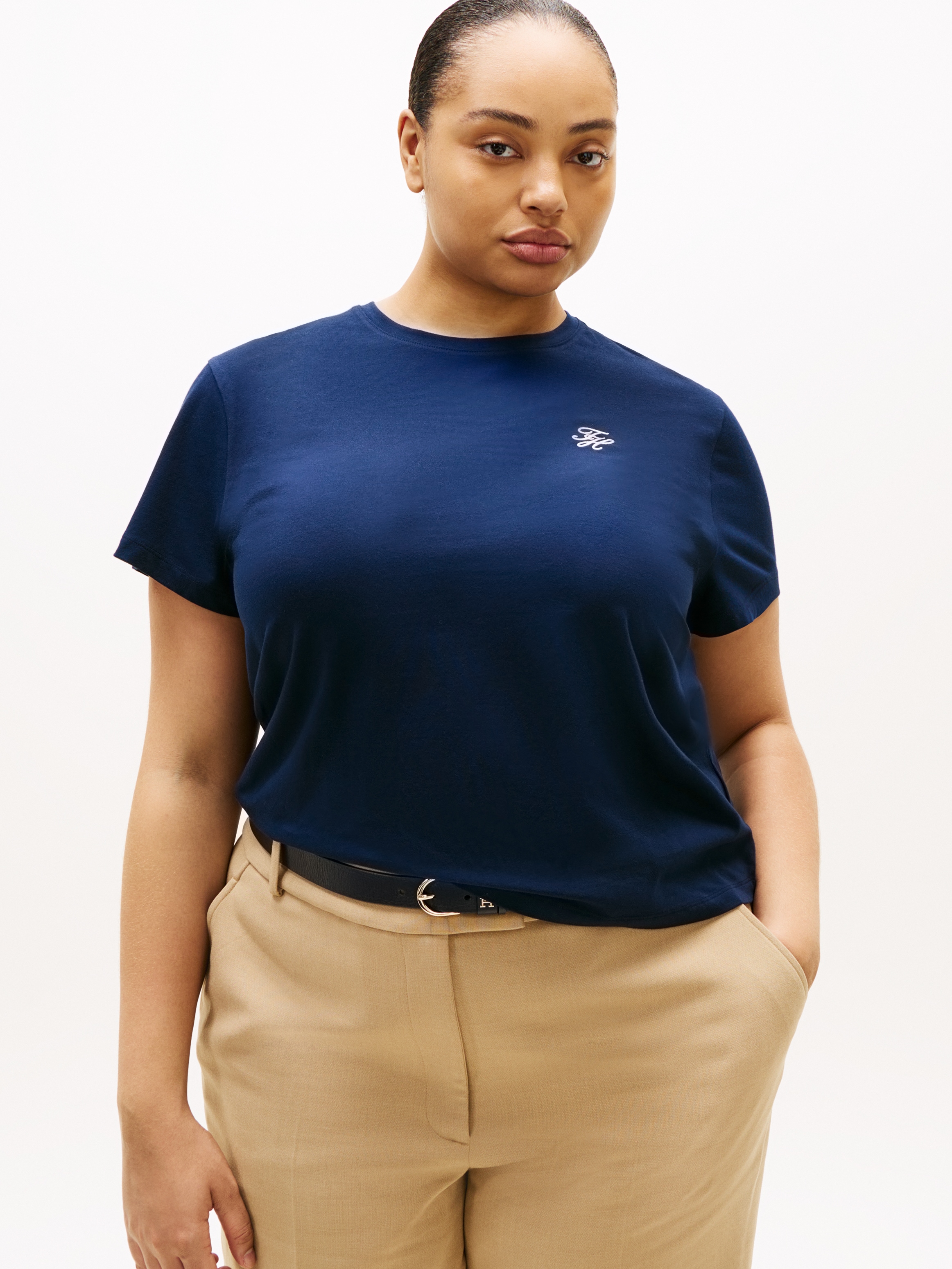 Image of Tommy Hilfiger Curve Kurzarmshirt "CRV TH SCRIPT REG C-NK SS TEE" in grossen Grössen