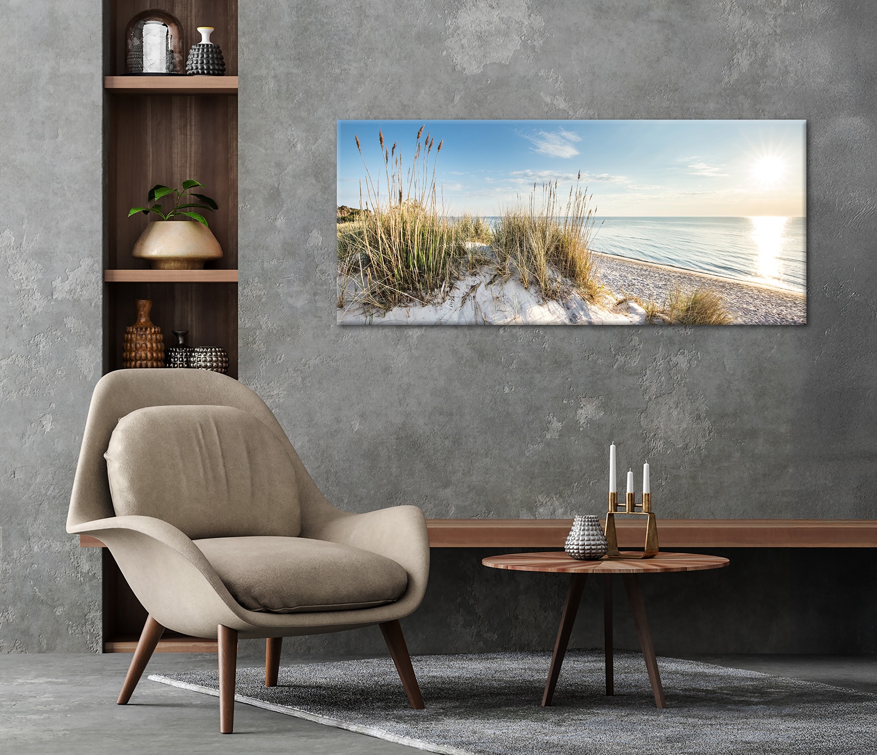Bönninghoff Tableau sur toile »Wandbild STRAND XXL 60x140 cm – Leinwandbild Keilrahmen Deko modern« Dune 1 cuis tlg. tendu sur châssis