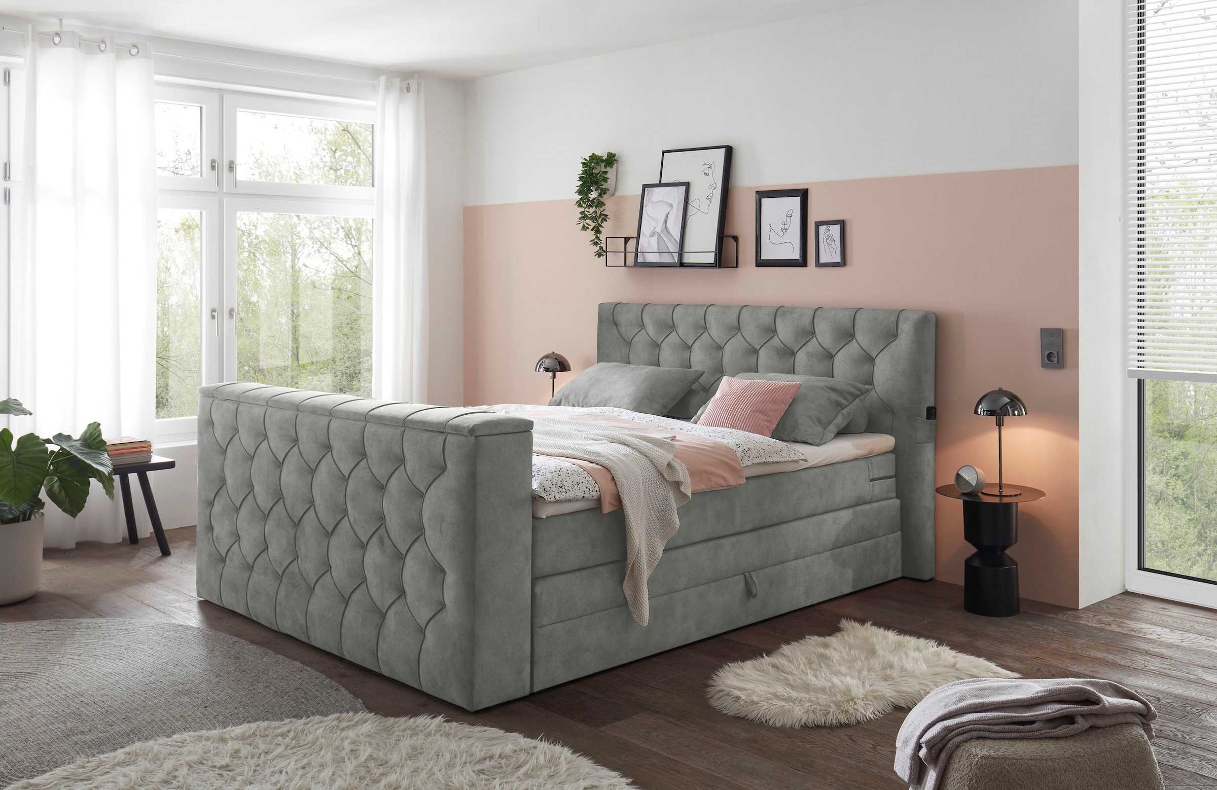 ED EXCITING DESIGN Boxspringbett »Springdale« mit Bettkasten, motorisierter TV-Halterung, Duo-Matratze (H3/H4)