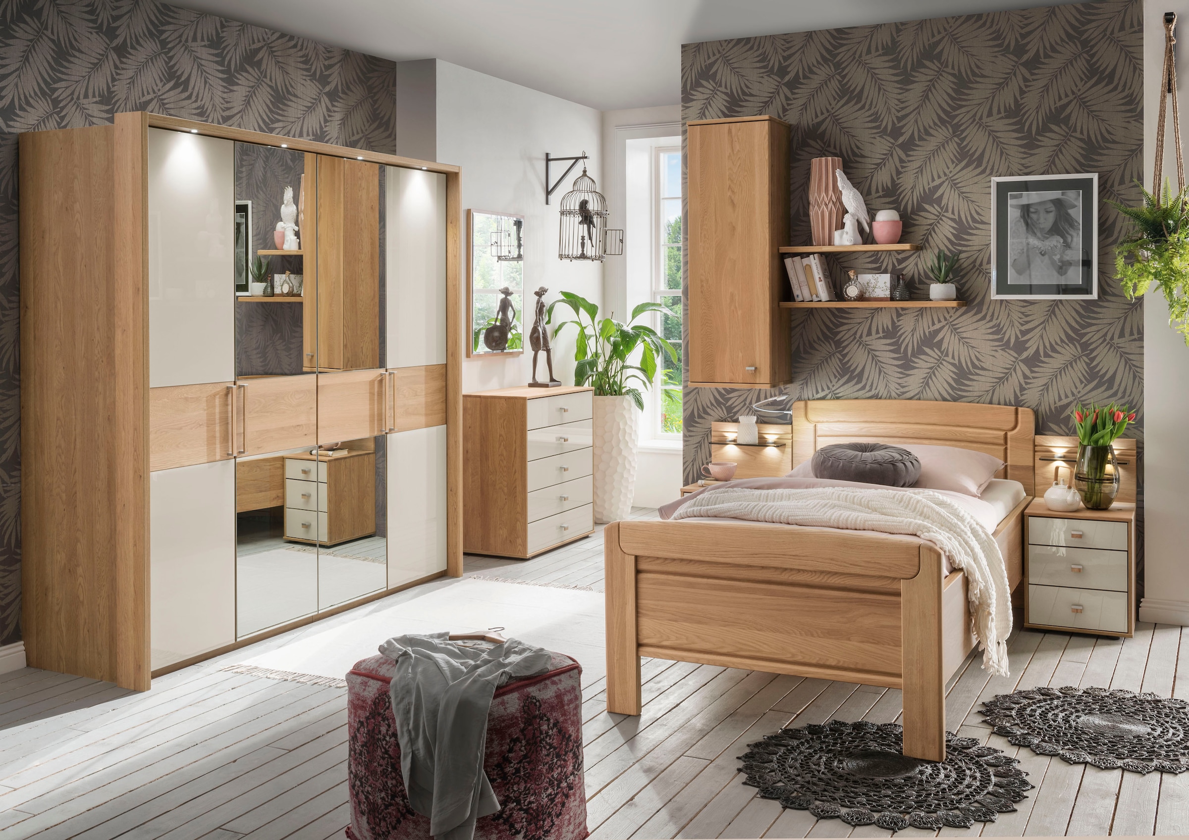 WIEMANN Holzbett »Kiruna, Bettgestell, Bettrahmen, teilmassiv Eiche«, (4-fache Liegehöhenverstellung, MADE IN GERMANY), Kopf- und Fussteil aus Massivholz, verschiedene Grössen, in Komforthöhe