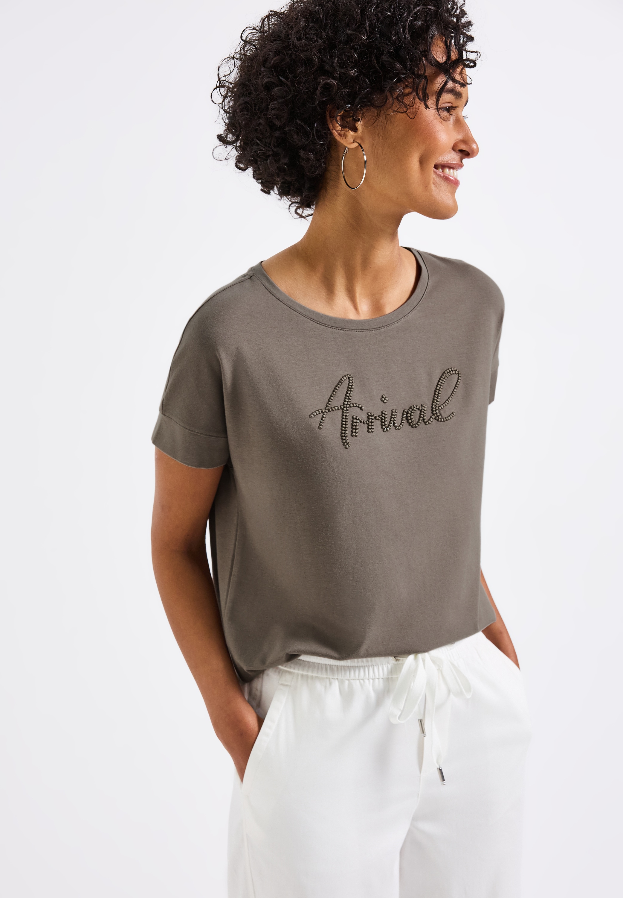 STREET ONE Shirttop, mit Wording-Stickerei