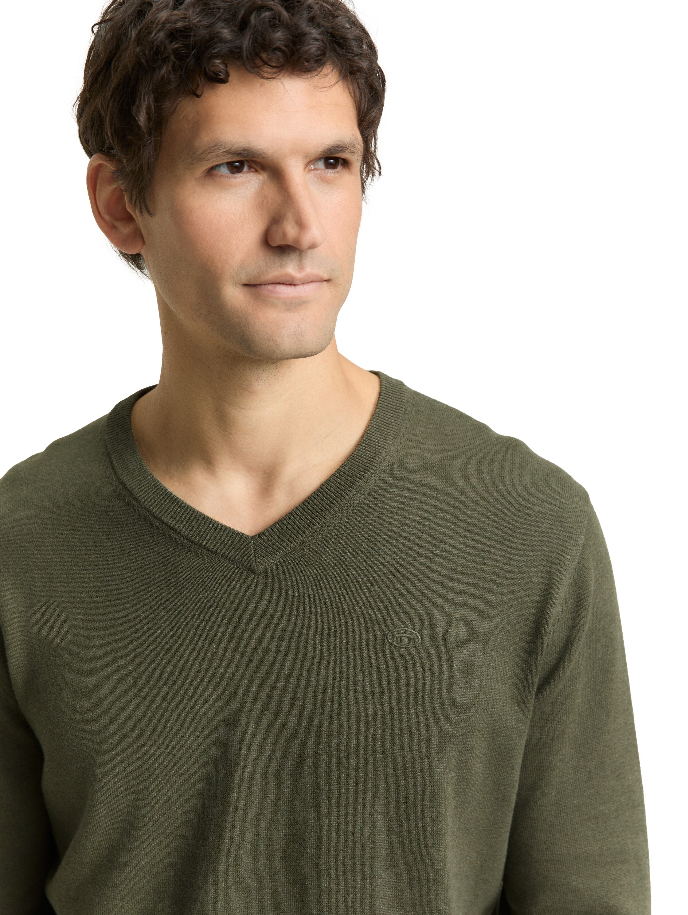 TOM TAILOR V-Ausschnitt-Pullover mit kleiner Logo-Stickerei