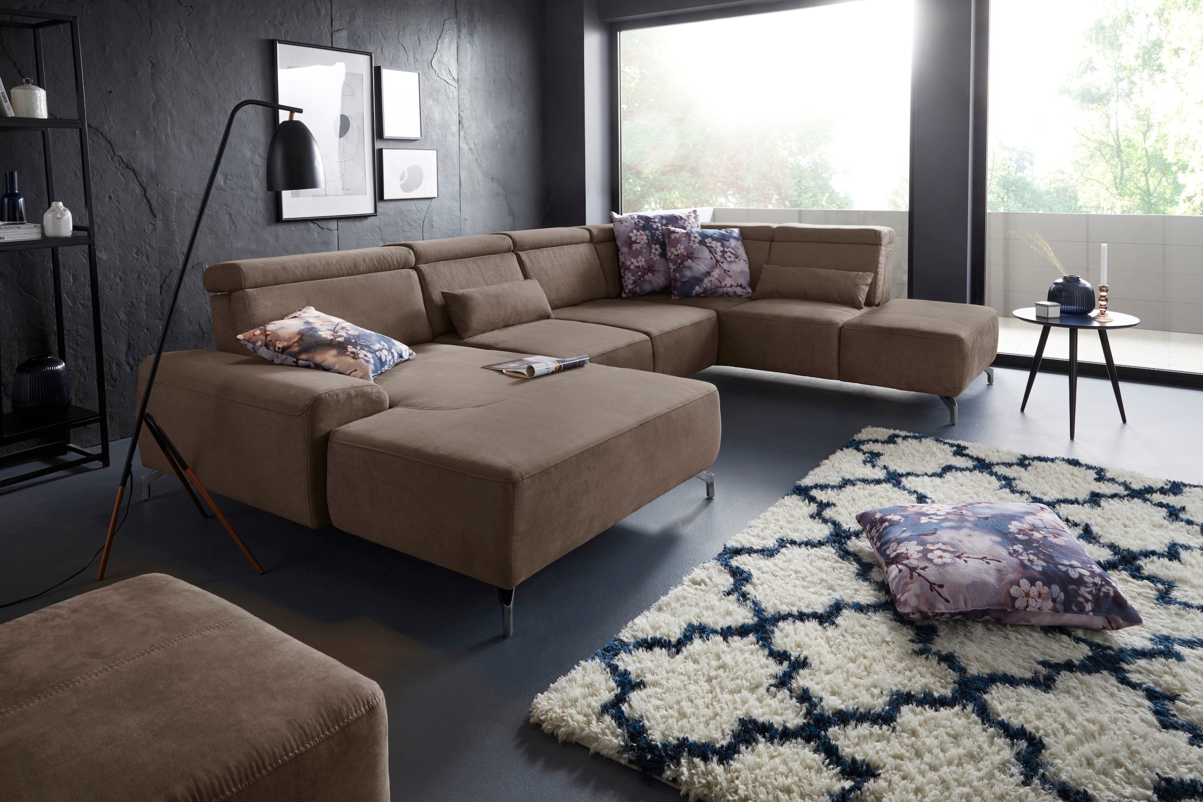 sit&more Wohnlandschaft »Gizeh U-Form«, 12 cm Fusshöhe, inklusive Sitztiefenverstellung und Kopfteilverstellung