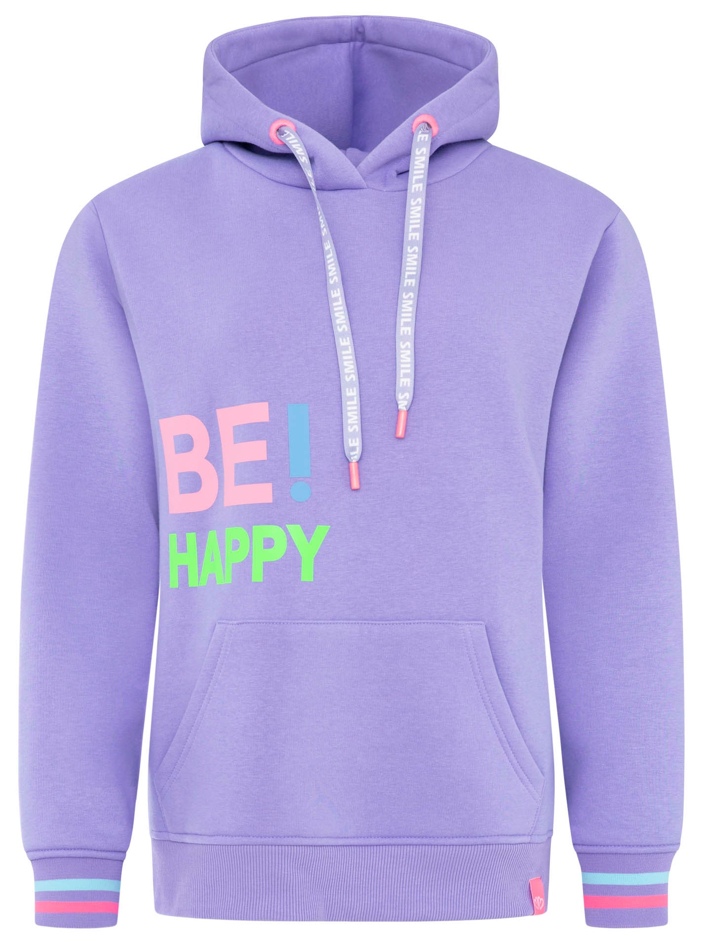 Zwillingsherz Hoodie »"Be Happy!"«, poignets rayés, impression sur la poitrine, capuche, poche kangourou
