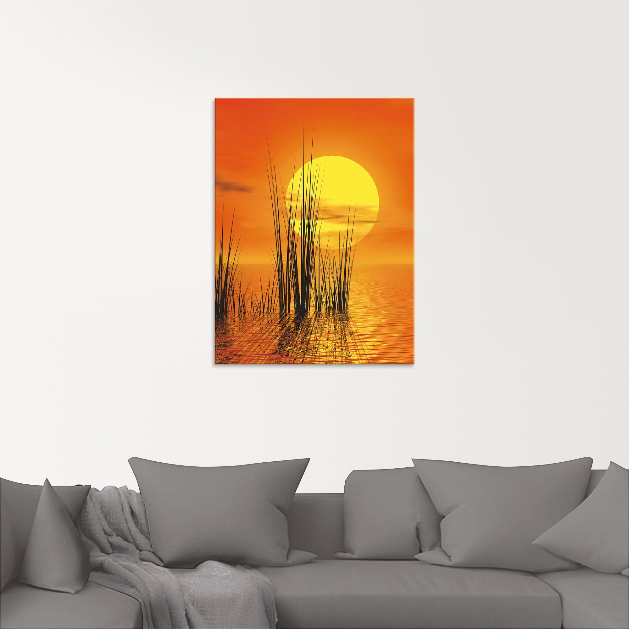 Artland Glasbild »Sonnenuntergang mit Schilf«, Sonnenaufgang & -untergang, (1 St.), in verschiedenen Grössen