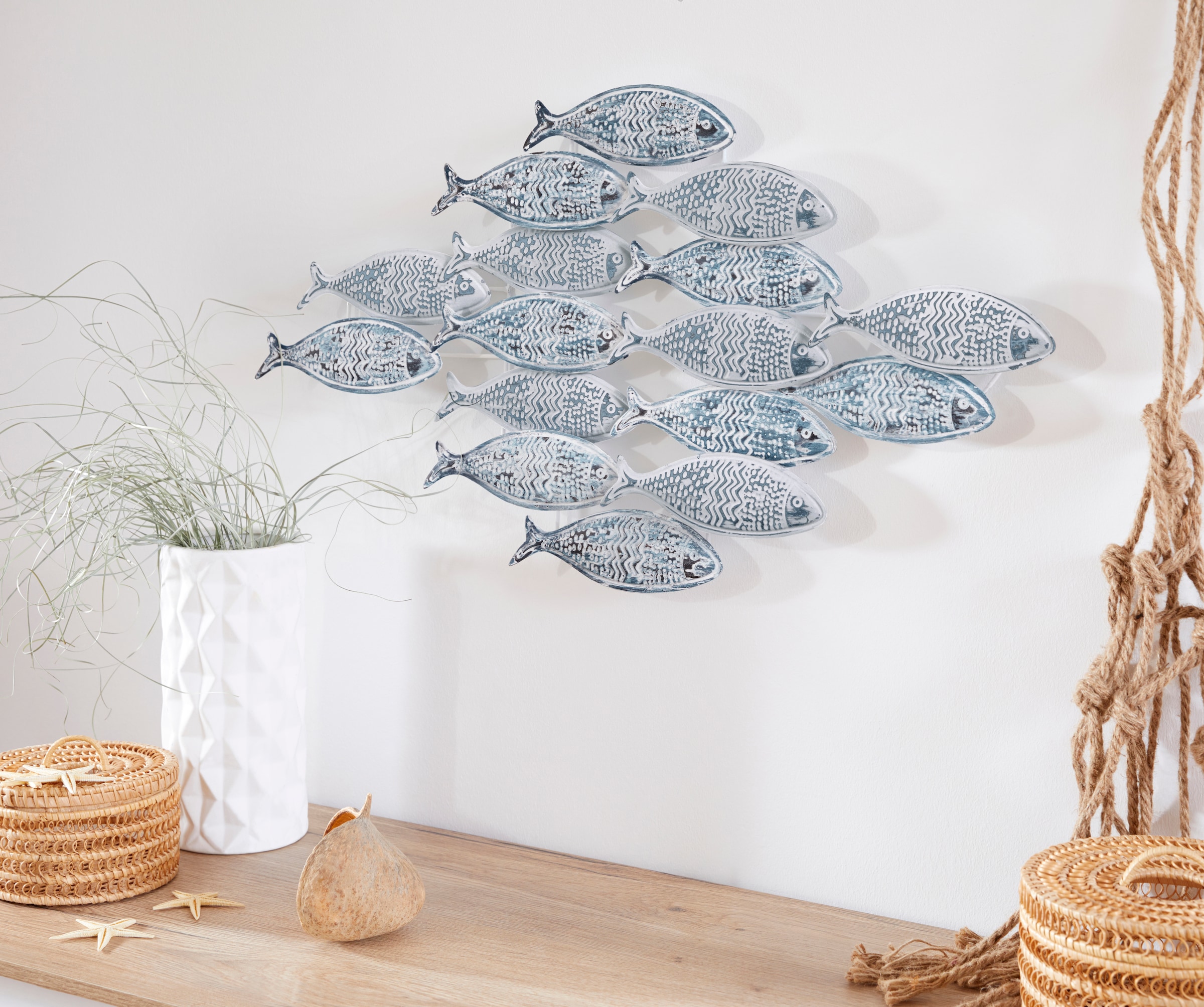 ♕ Home affaire Wanddekoobjekt auf Metall, Look »Fische«, versandkostenfrei aus Shabby Wanddeko