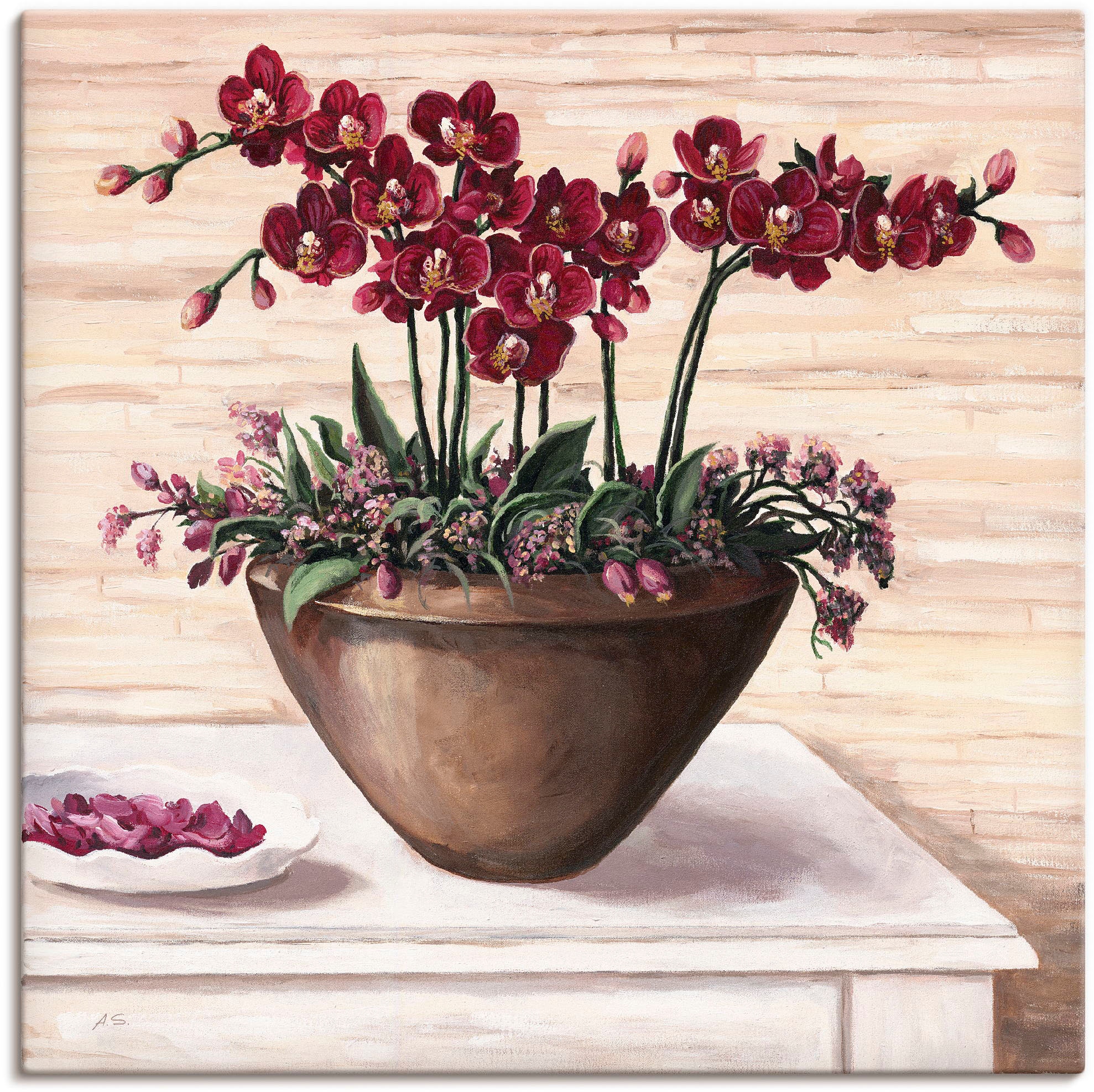 Image of Artland Leinwandbild "Orchideen in Bordeaux" Blumen 1 Stk. tlg. auf Holzrahmen gespannt