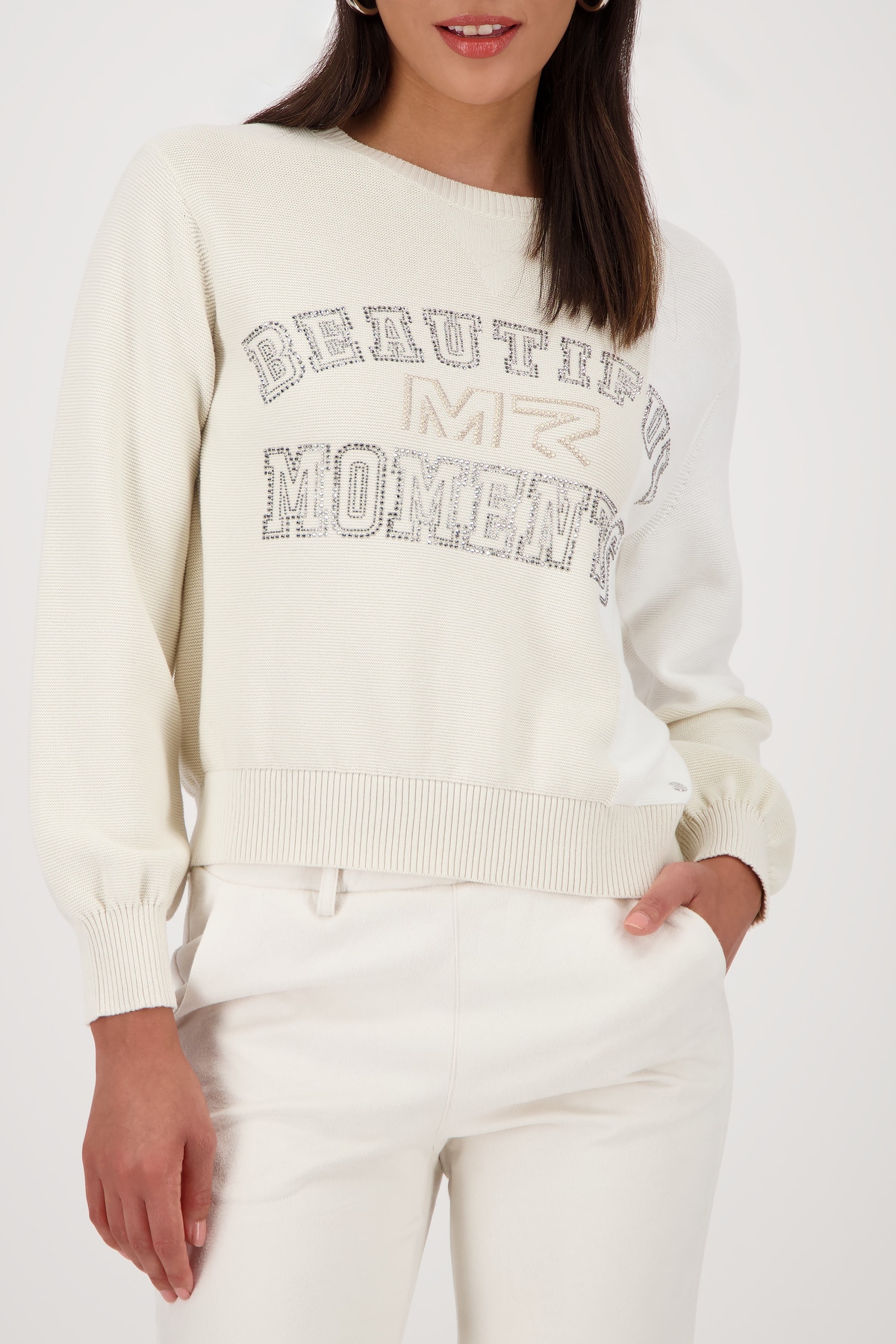Image of Monari Strickpullover "Pullover Colorblock + Schmuck" Mit Rundhalsausschnitt