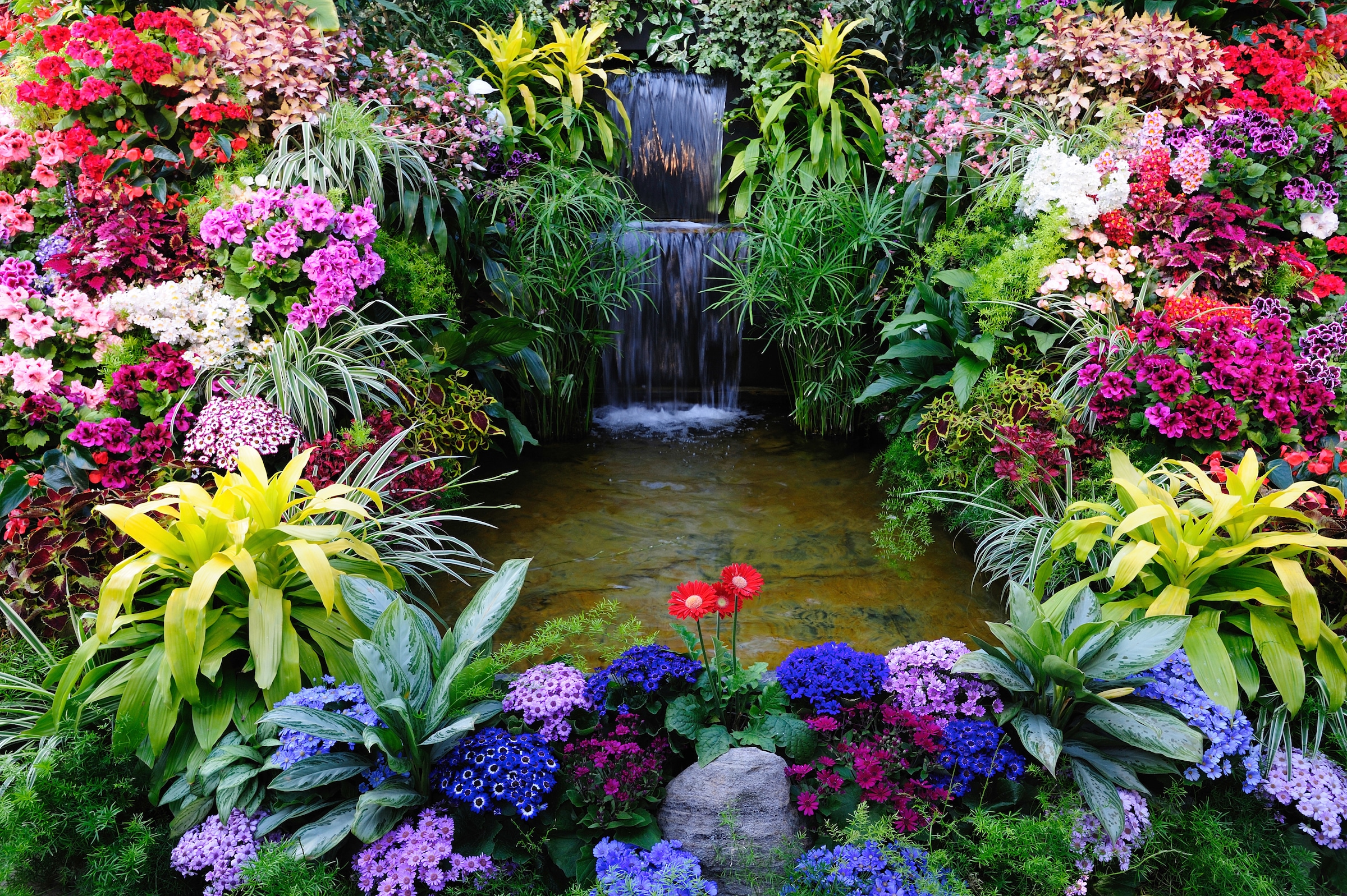 Image of Papermoon Fototapete "BLUMEN LAGUNE WASSERFALL"
