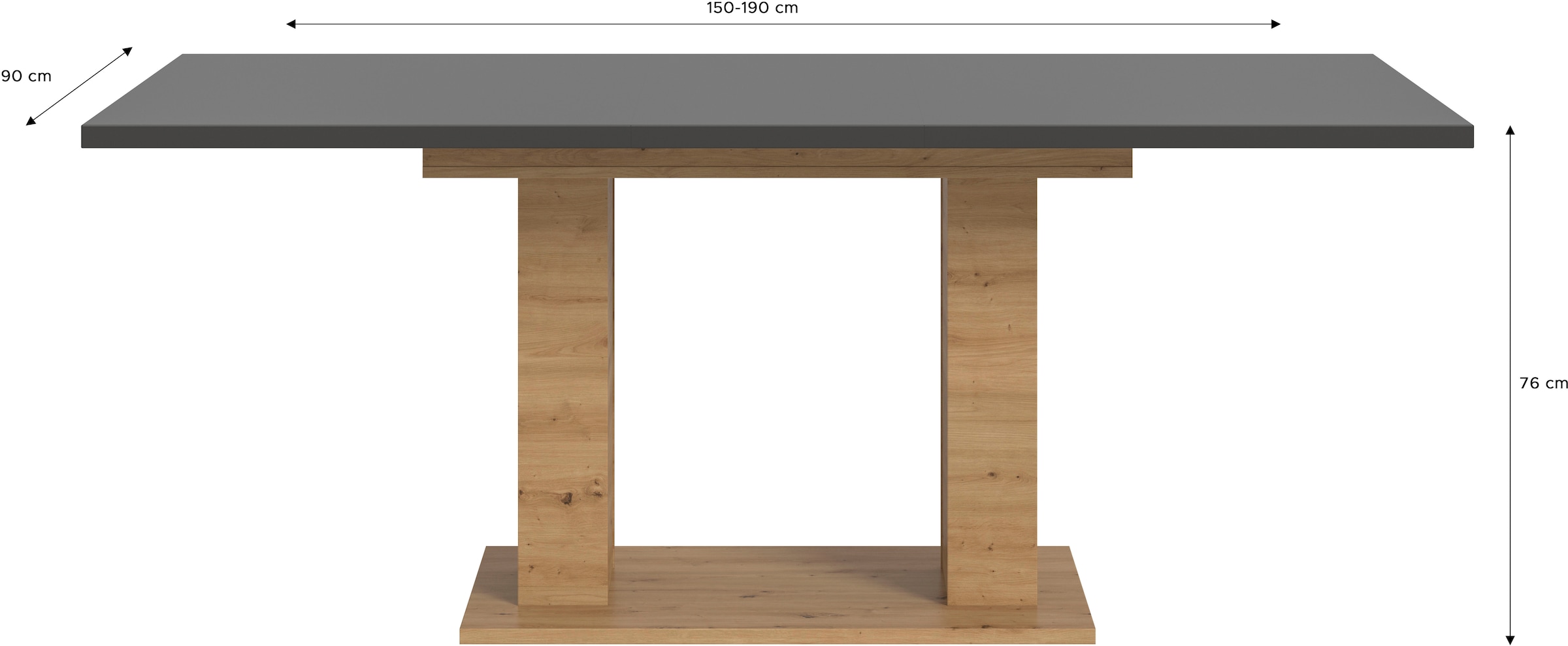 INOSIGN Esstisch »Motus, ausziehbar 150 -190 cm, inklusive 40 cm Einlegeplatte« Set, 1 Stk. tlg. Doppelsäulengestell mit Bodenplatte, Tisch, Esstisch, Küche