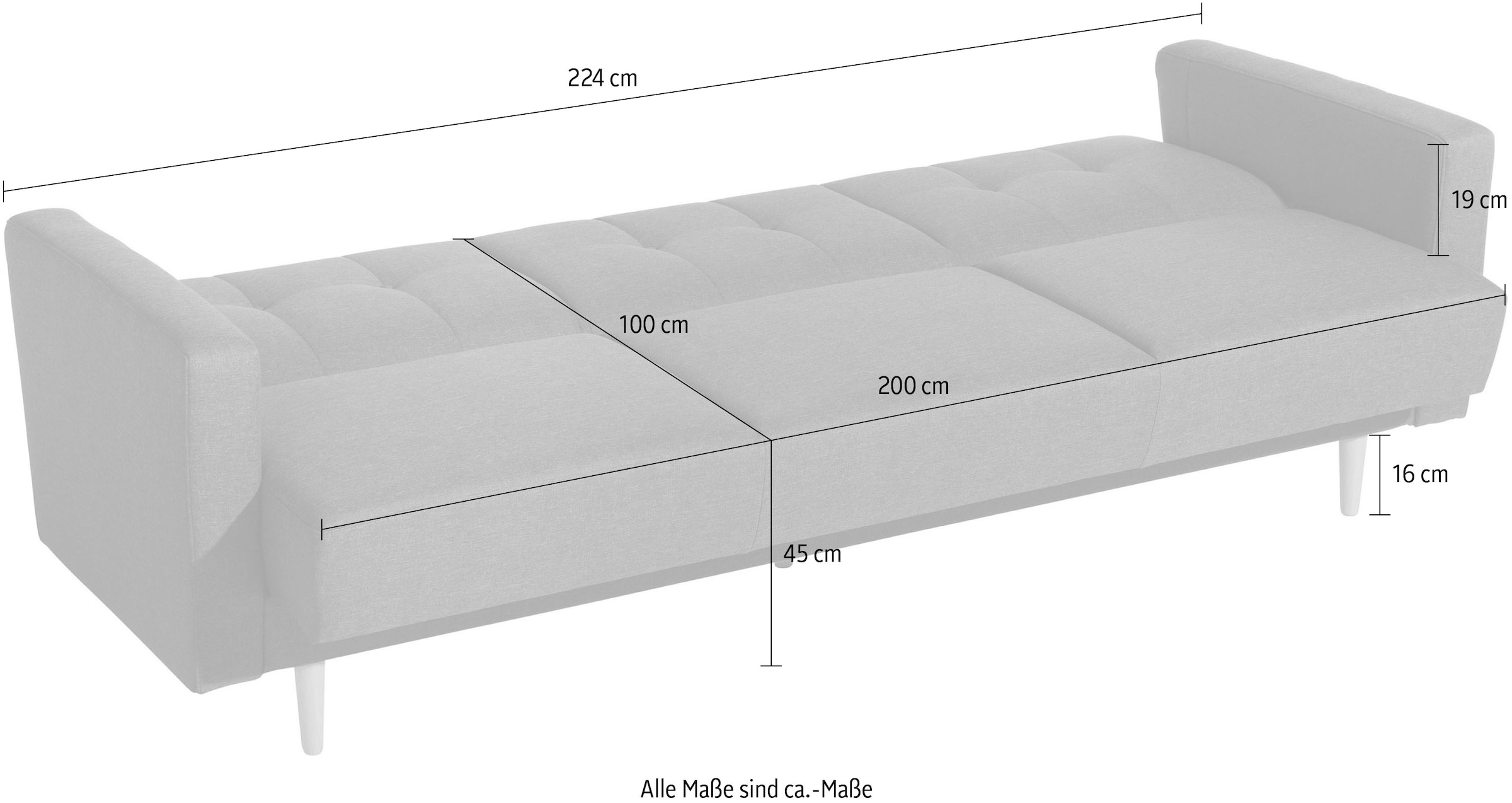 Max Winzer® 3-Sitzer »Jesper Kippcouch mit komfortablem Federkern, klassisch und modern«, Schlafsofa mit Knopfheftung im Rücken, inklusive Bettkasten