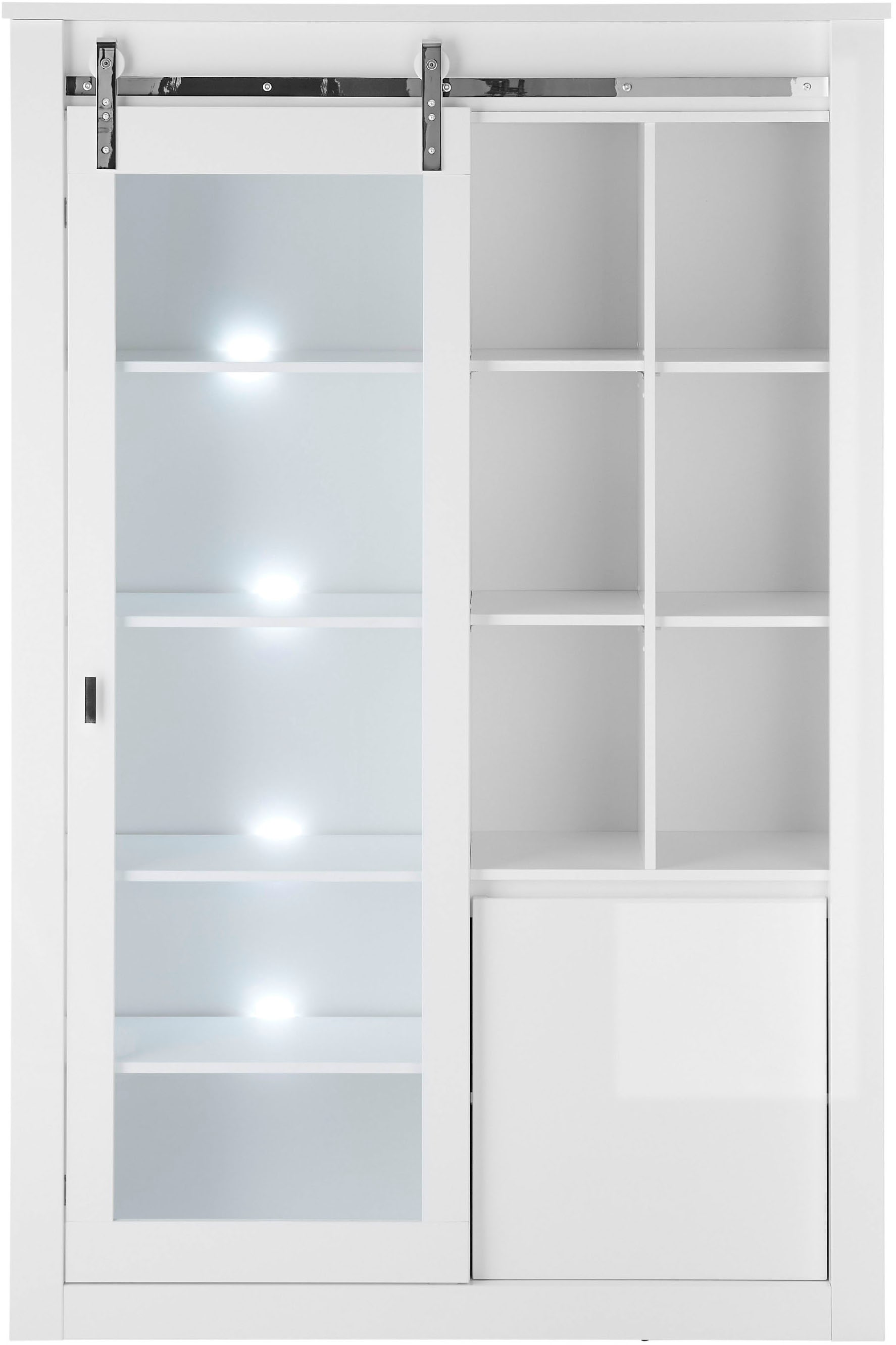 Home affaire Vitrine »Daytona, moderner Hochschrank, Glasvitrine in Weiss Hochglanz« mit Schiebetürenbeschlag in Chrom-Optik, ausreichend Stauraum