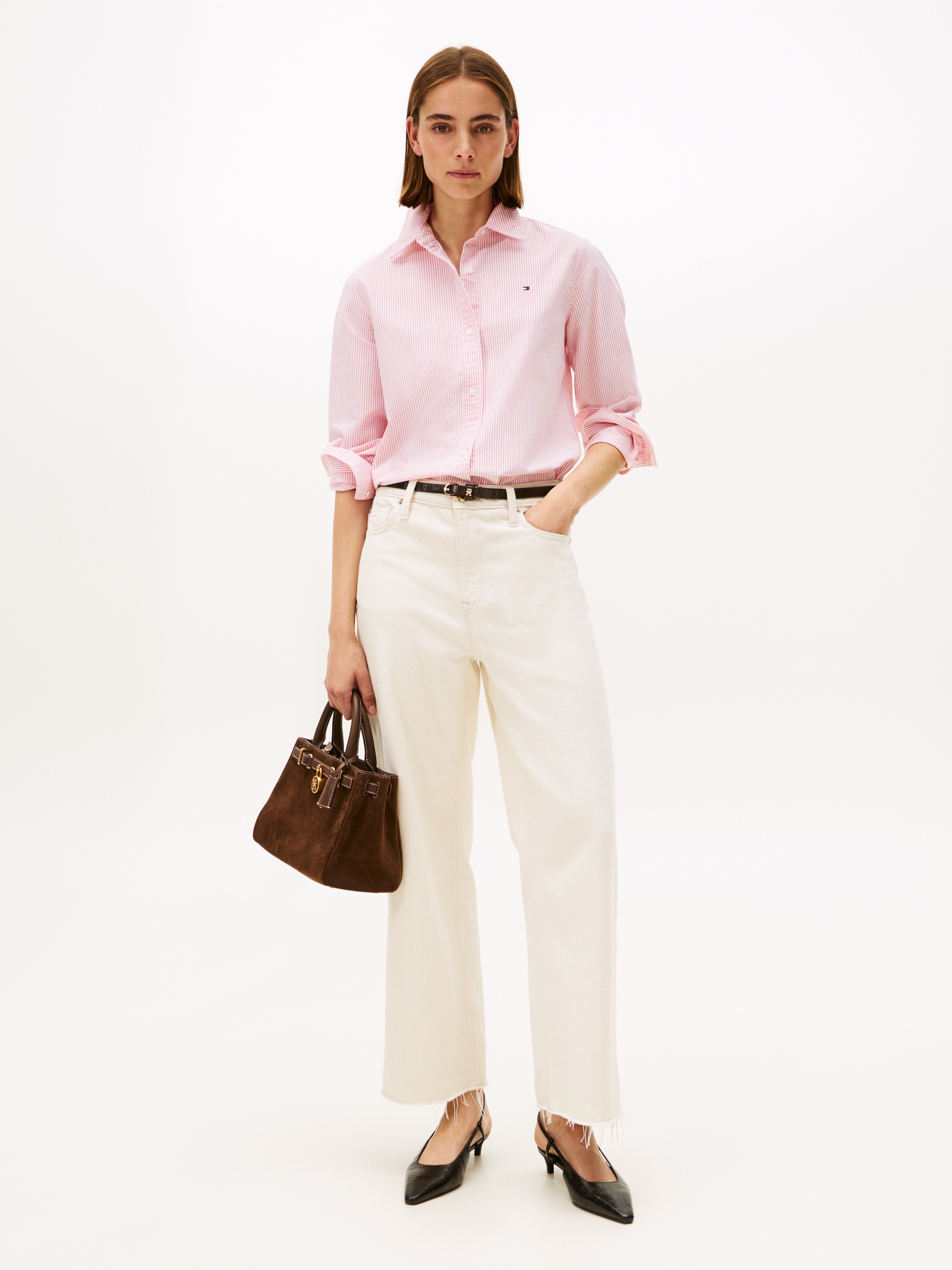 Tommy Hilfiger Hemdbluse »OXFORD RELAXED FIT SHIRT mit Hemdblusenkragen und Stickerei«, mit Streifen