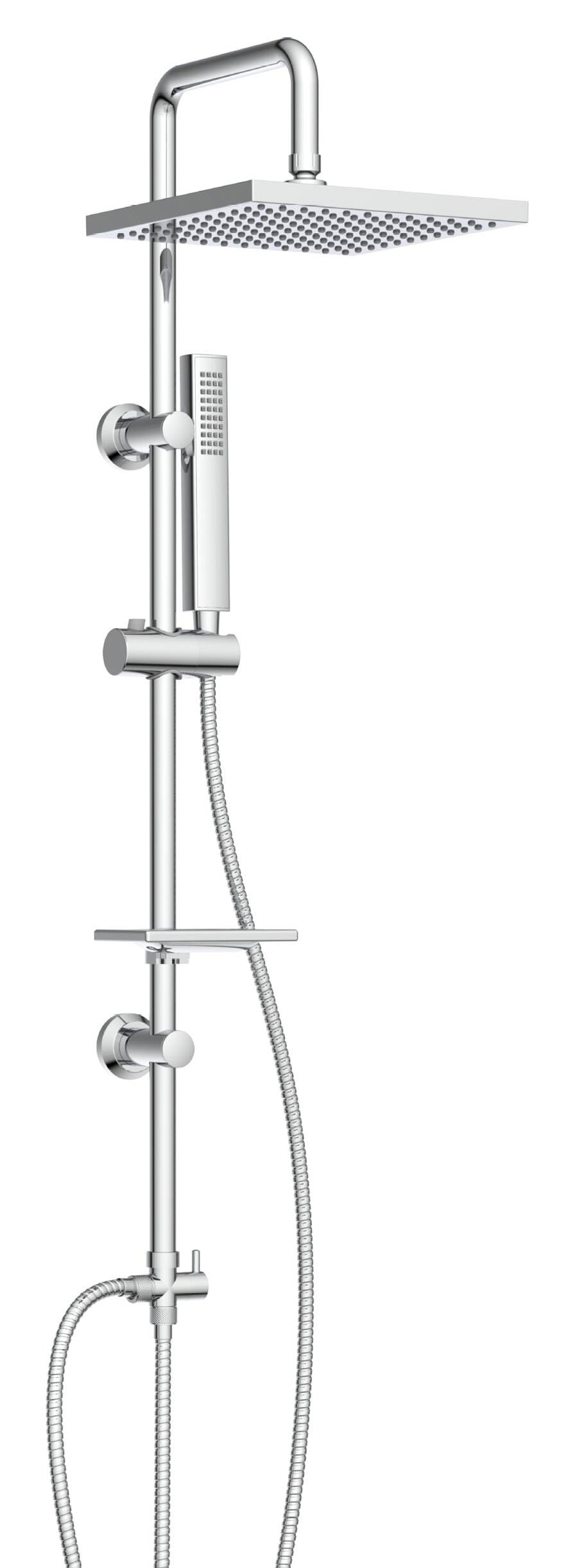 Image of welltime Stangenbrause-Set "LINA" Überkopfbrause mit Seifenablage, 20 cm Kantenlänge.