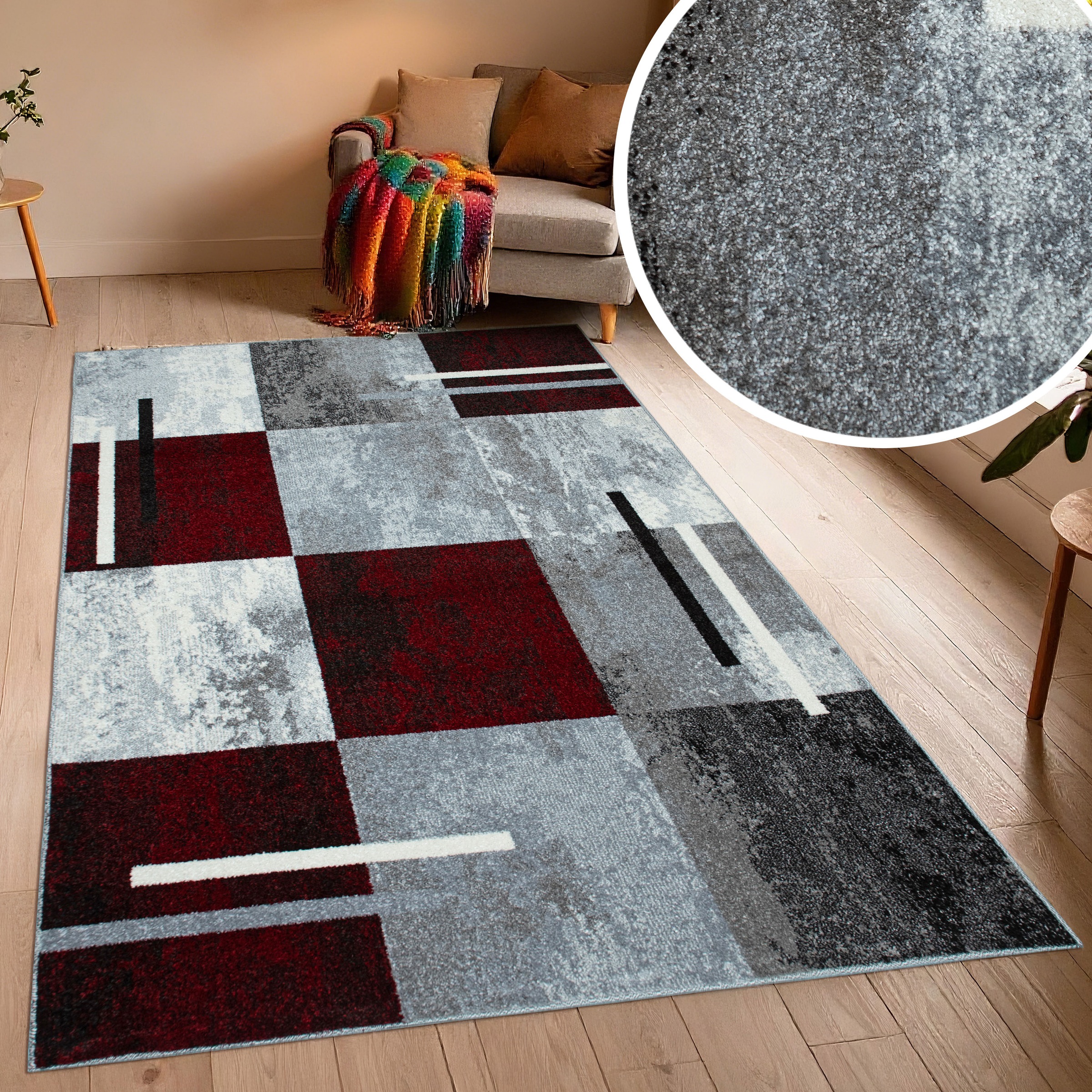 Image of GOODproduct Teppich "Cube, Karo Muster mit 3D-Design" rechteckig 9 mm Höhe Kasten, geometrisch, Patchwork, Wohnzimmer, Schlafzimmer