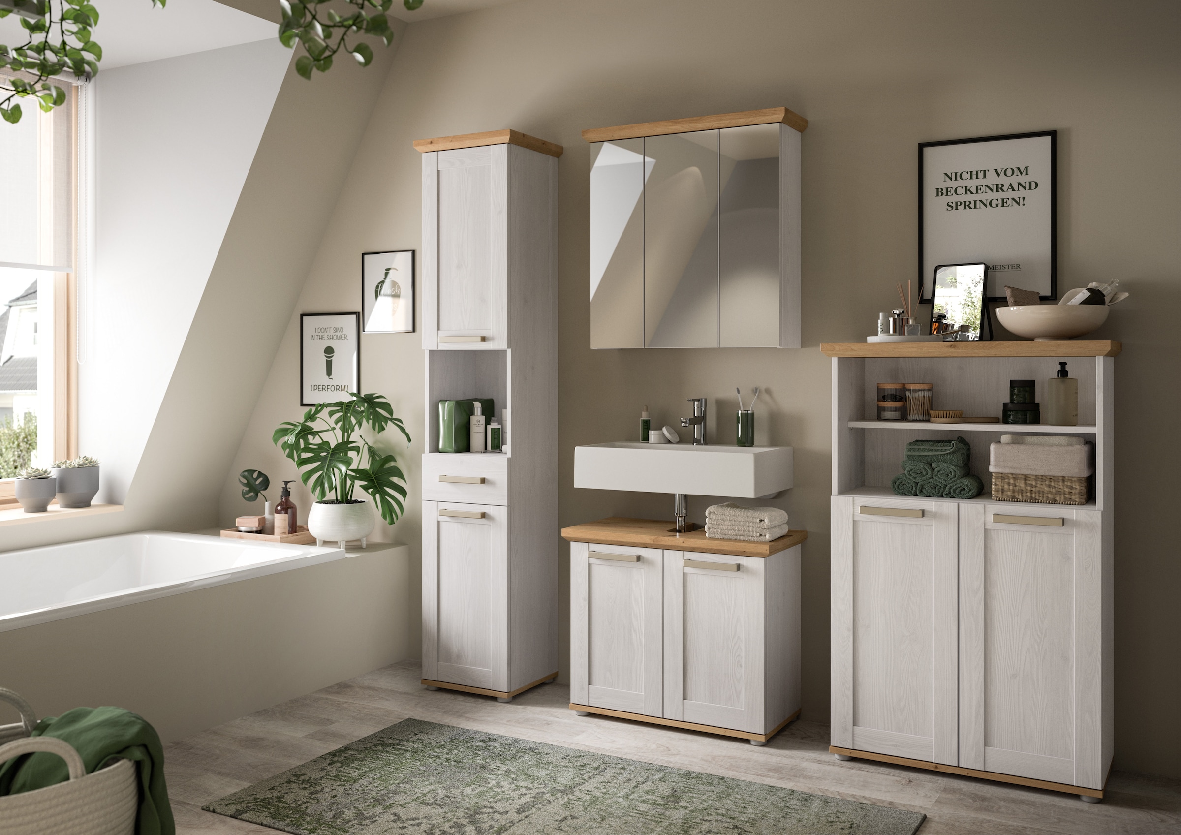 welltime Badmöbel-Set »COSENZA« best. aus: 1Hochschrank, 1Spiegelschrank, 1WBU, 1Midischrank, 4 Stk. tlg.
