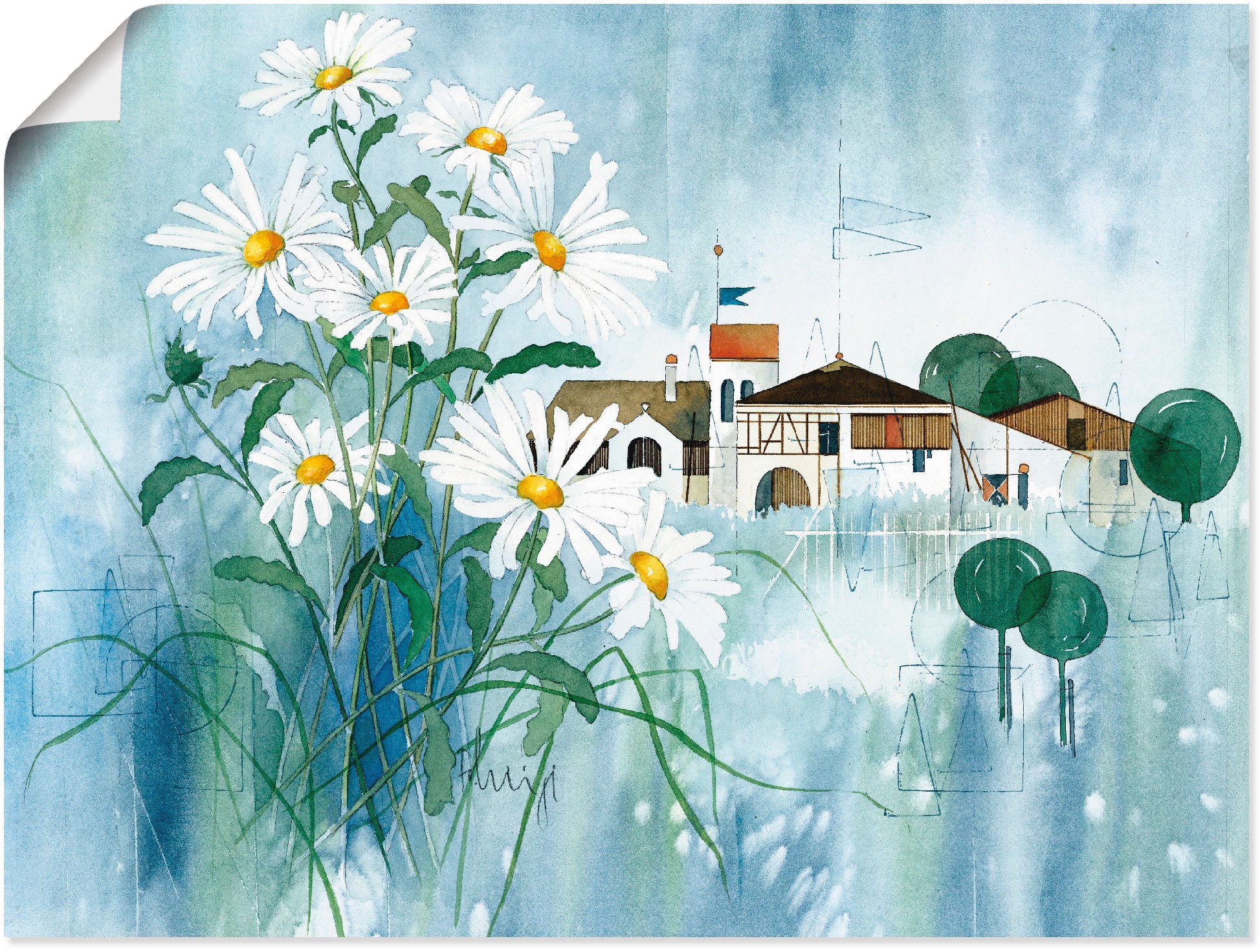 Image of Artland Wandbild »Ansicht mit Margeriten«, Blumen, (1 St.), in vielen Grössen & Produktarten -Leinwandbild, Poster, Wandaufkleber / Wandtattoo auch für Badezimmer geeignet bei Ackermann Versand Schweiz