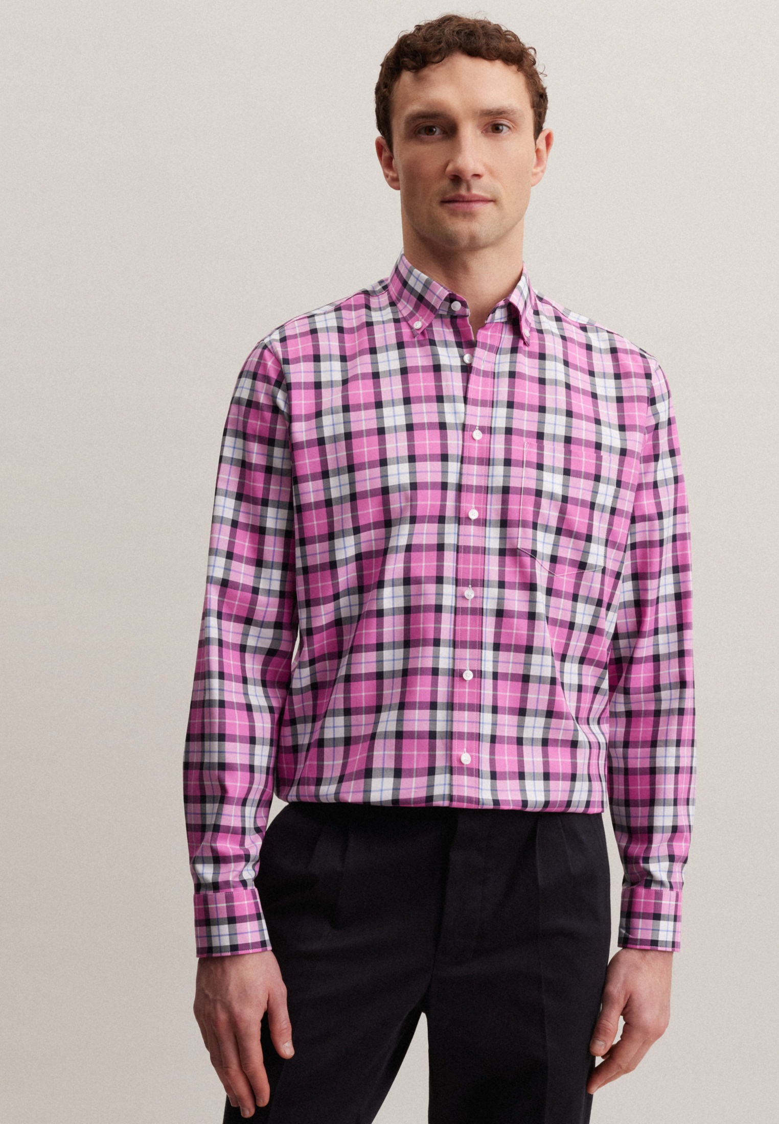 Businesshemd »Regular«, Regular Langarm Button-Down-Kragen Karo