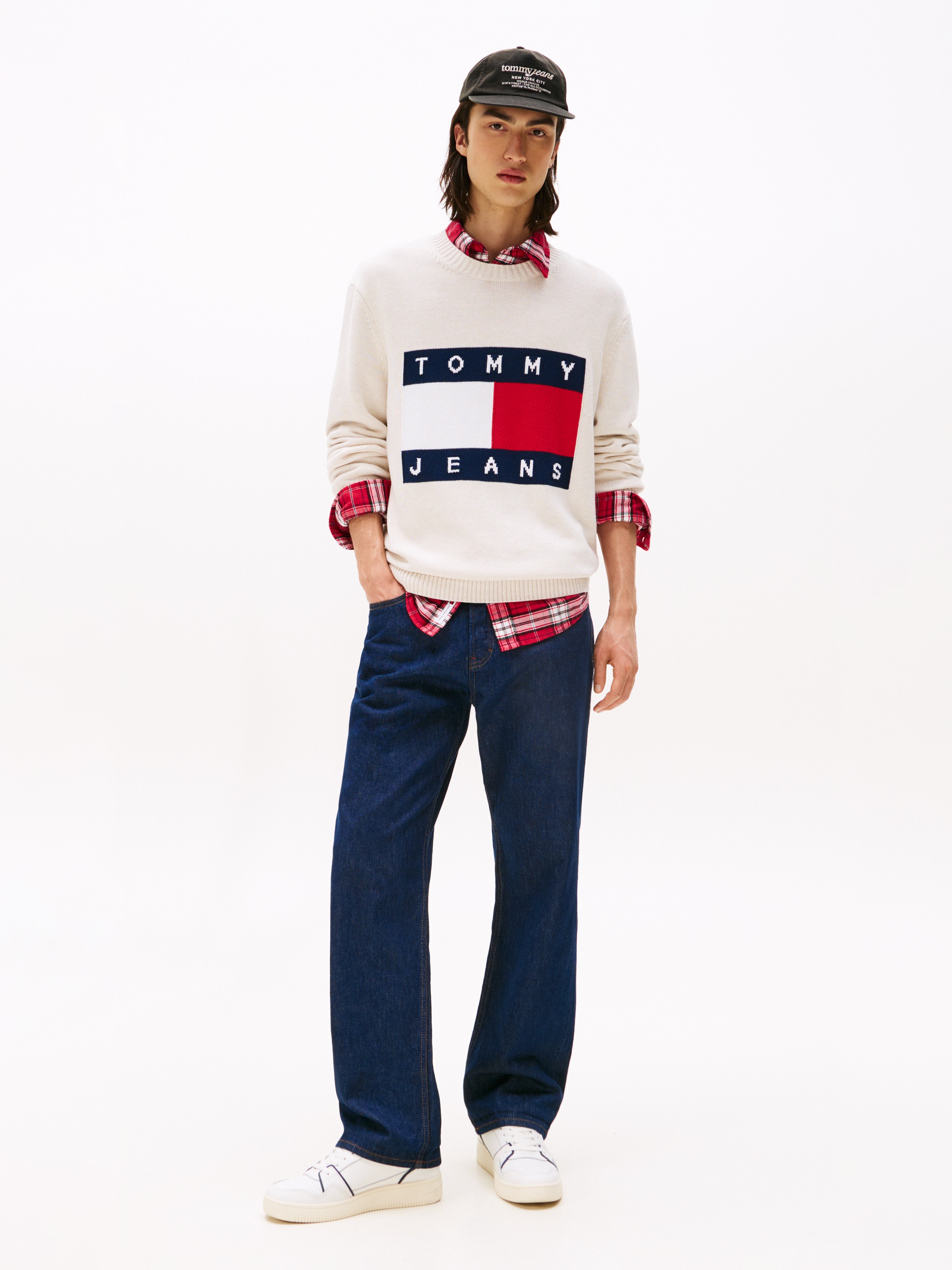 Tommy Jeans Strickpullover »TJM MELANGE FLAG SWEATER«, Regular Fit, Rundhals