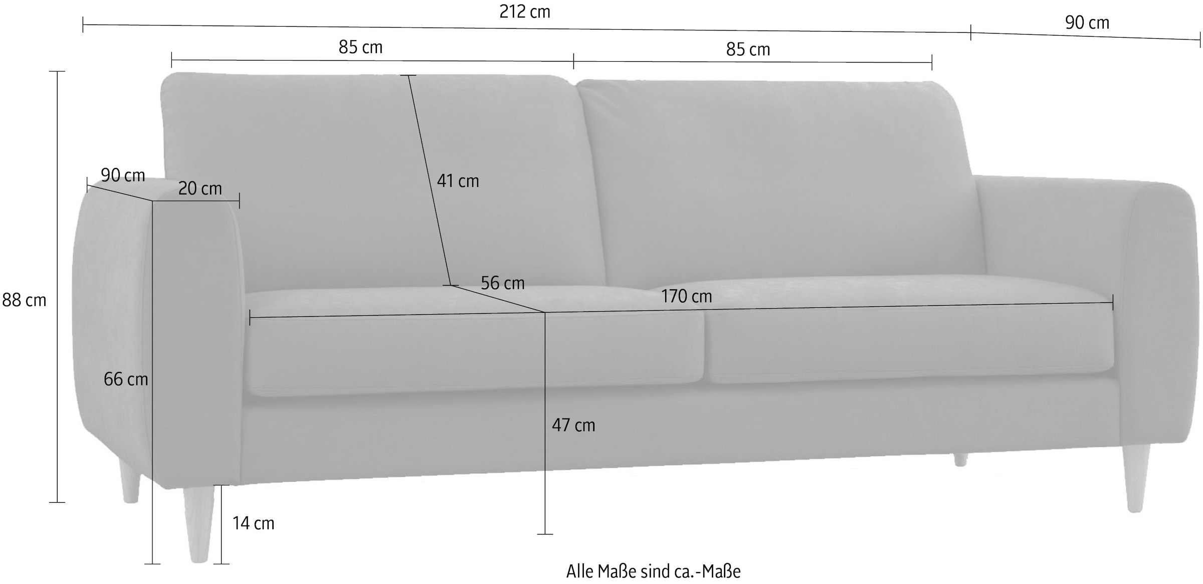 GOODproduct 3-Sitzer »Finnian« 212 cm, Chenille-Bezug, Massivholzfüsse mit eleganter Linienführung
