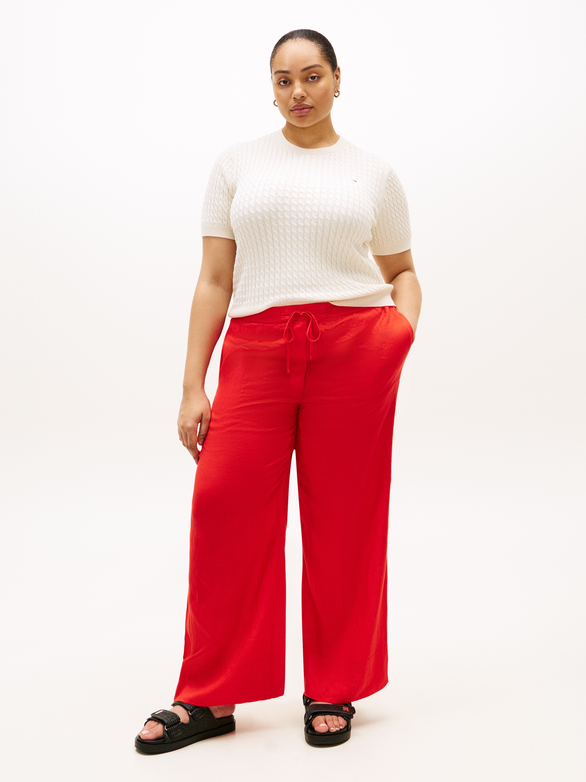 Tommy Hilfiger Curve Pull à col rond »CRV CO CABLE FINE GG CNK S/S SWT« in grossen Grössen, mit Zopfmuster