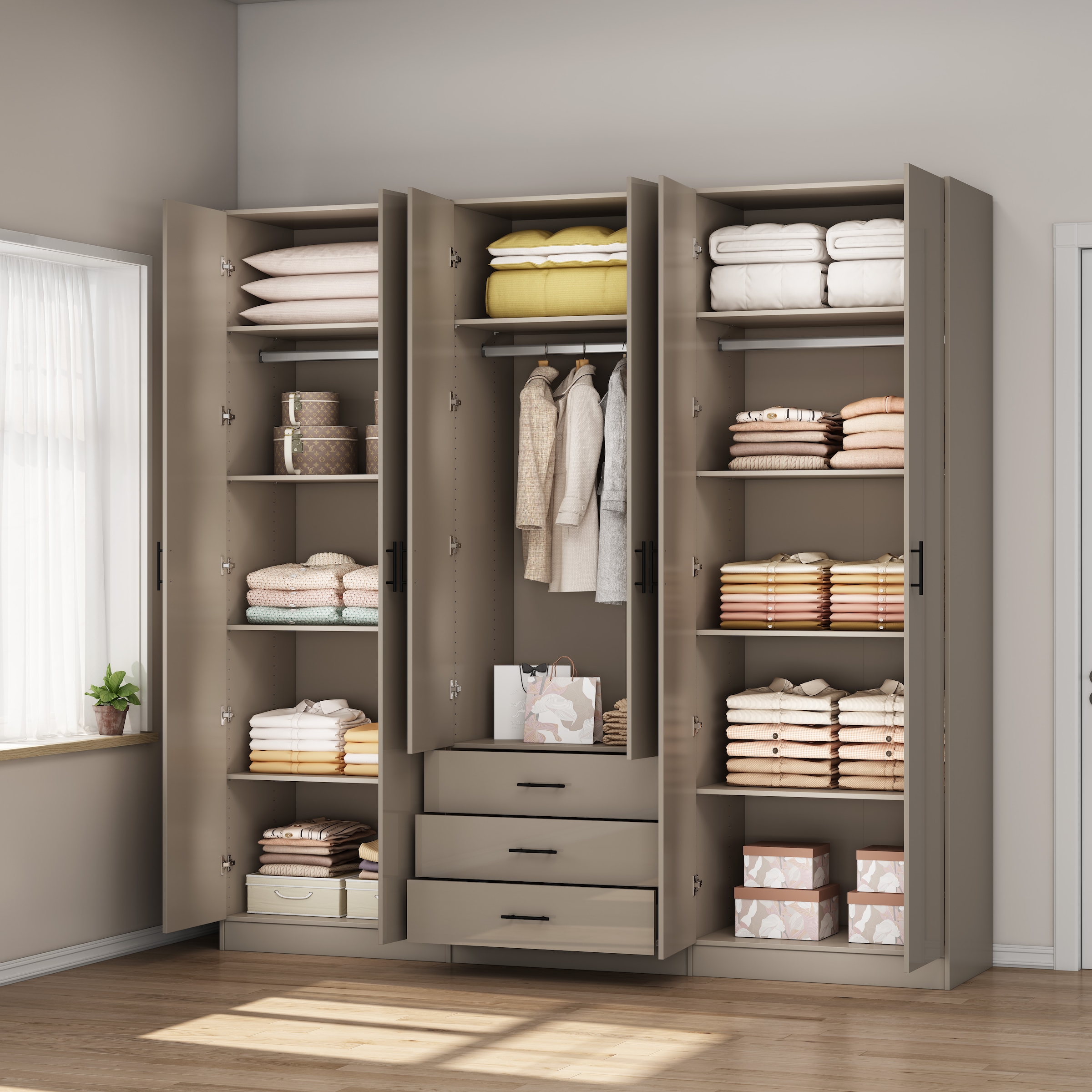 GOODproduct Kleiderschrank »Trento Schlafzimmerschrank Garderobe hochglanz« in 2 unterschiedlichen Schrankhöhen wählbar,  Schrank mit 6 Türen und 3 Schubladen, hochglanz Fronten, Höhe 2,39m