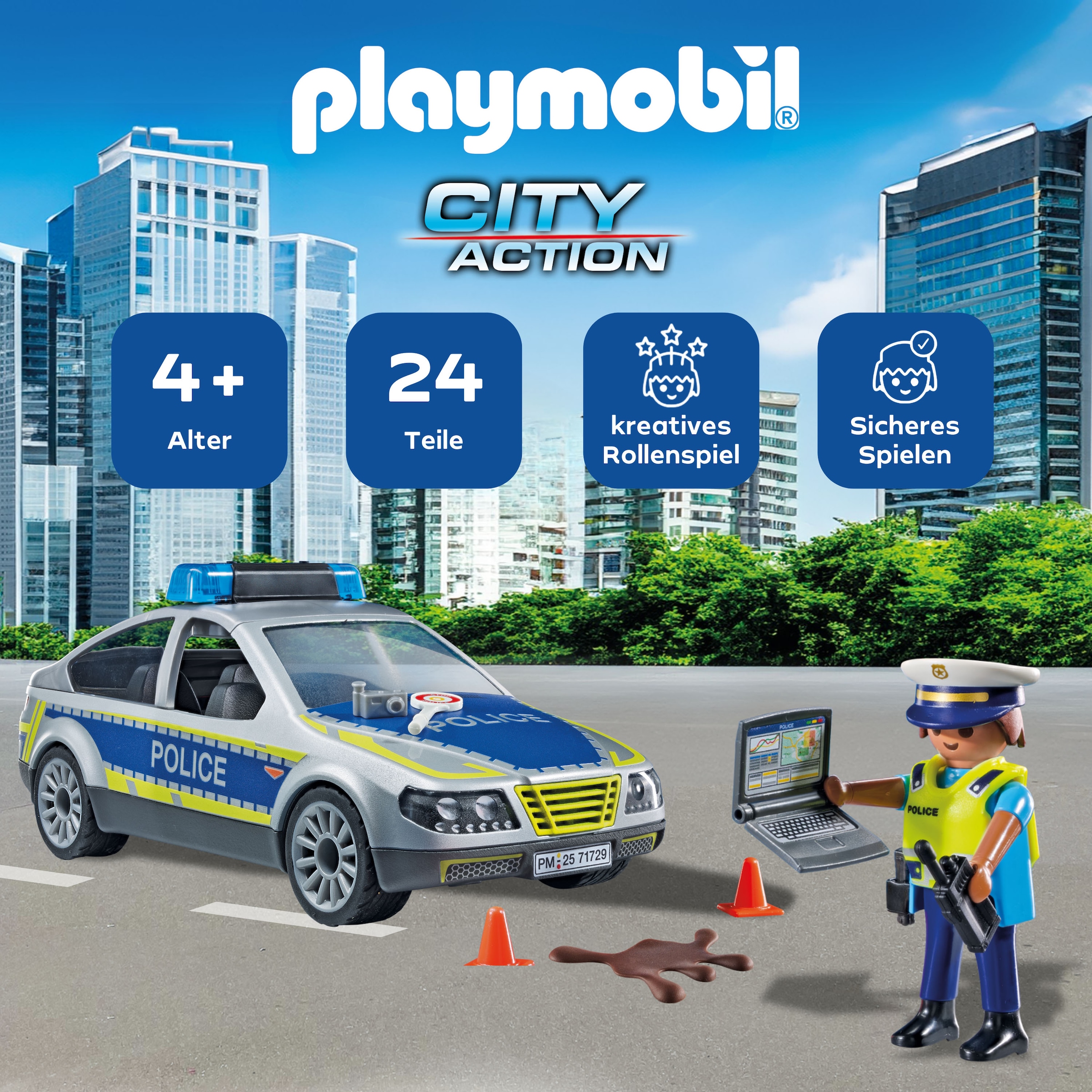 Playmobil® Konstruktions-Spielset »Polizei Streifenwagen (71729), Playmobil Action Heroes«