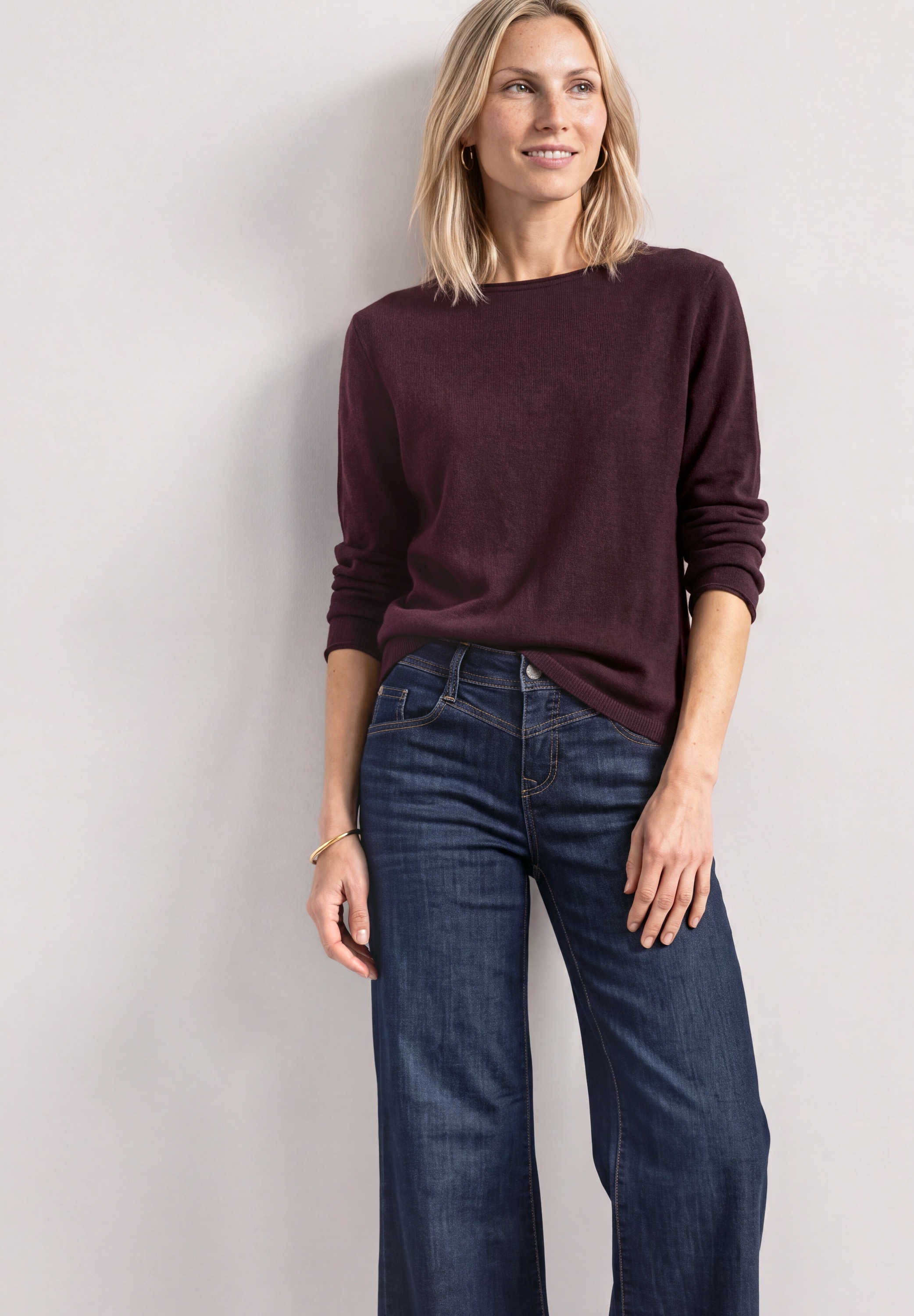 Image of STREET ONE Strickpullover mit Boat Neck und Rollkanten / mit Viskose