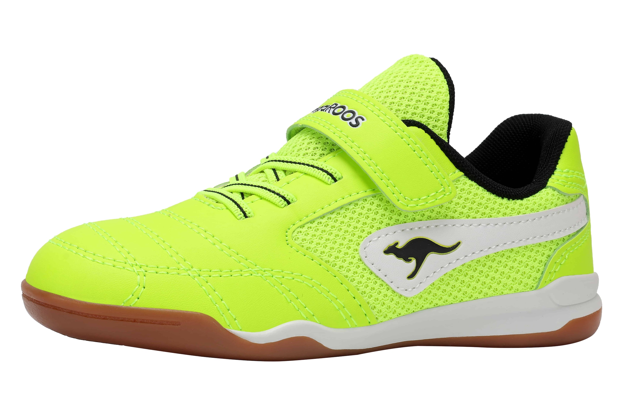 Kangaroos, Unisex, KangaROOS Indoorschuh »K-BRACEYARD EV« Hallenschuh für Kinder und Jugendliche, mit Klettverschluss, neon gelb, jet schwarz, 28, 