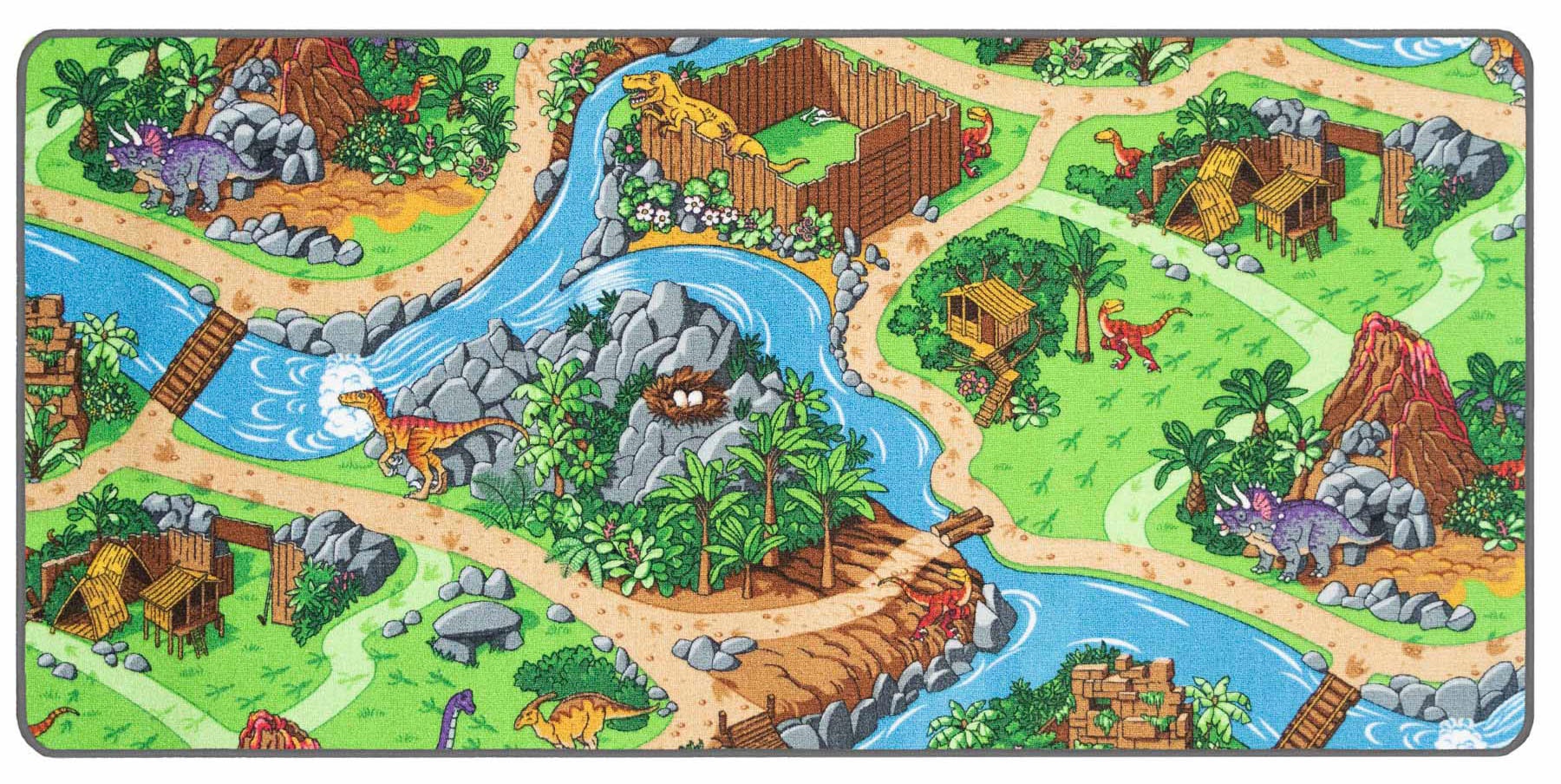 Image of Primaflor-Ideen in Textil Kinderteppich "DINO, Made in Belgium" rechteckig 6,5 mm Höhe Strassen-Spiel-Teppich, Motiv Dinosaurier, Kinderzimmer