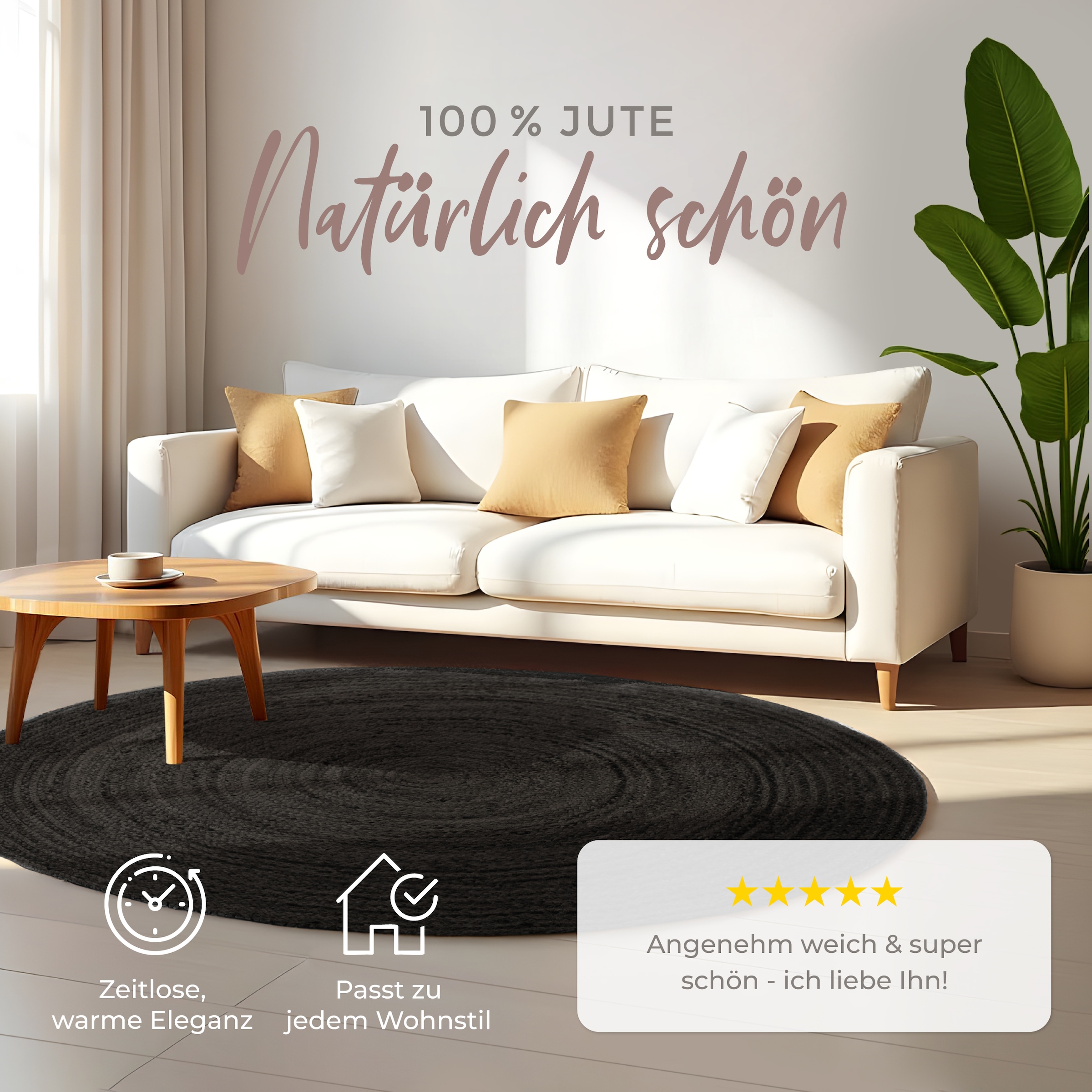 carpetfine Teppich »Nele Juteteppich Naturfaser«, rund, 6 mm Höhe, geflochtener Wendeteppich aus 100%Jute, in rund und oval, viele Grössen